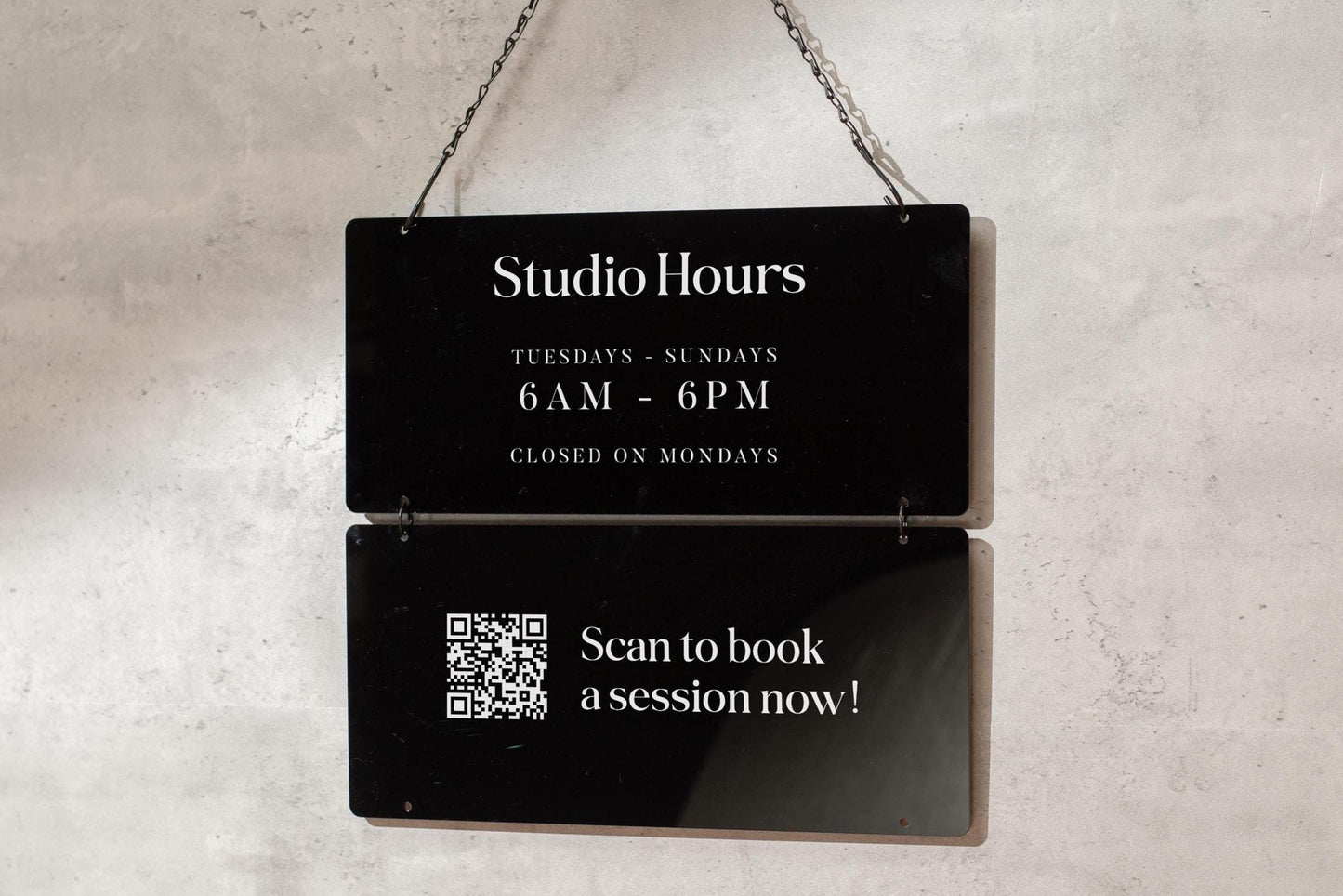 Black Interchangeable Hanging Storefront Sign D2 - Customizable Office Wall Door Building Business Retail Shop Contact Hours Menu Display