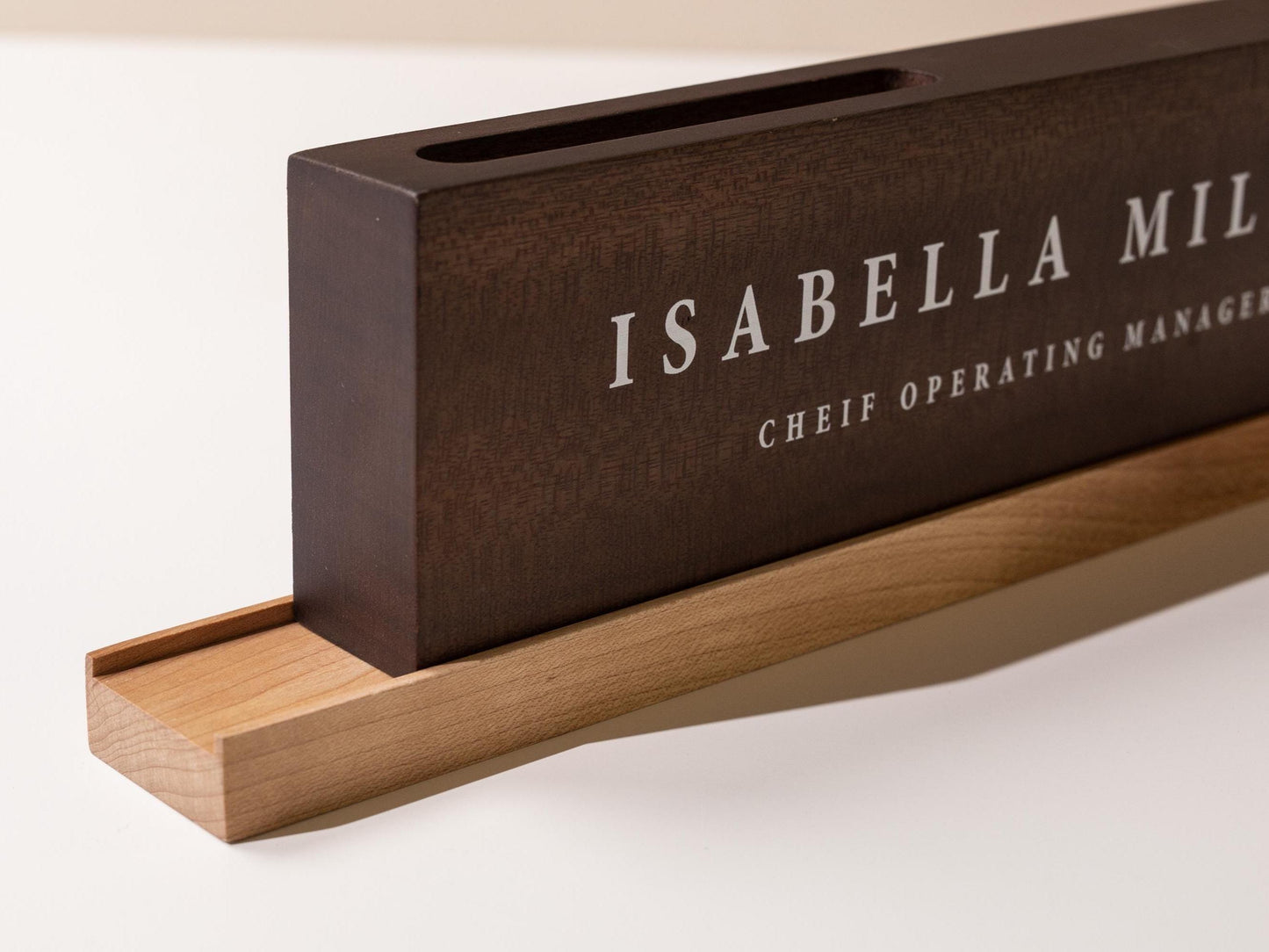 Personalized Wood Name Block w/ Slots (D4) - Minimal Executive Desk CEO Room Table Sign Job Office Decor Teacher Graduation Promotion Gift
