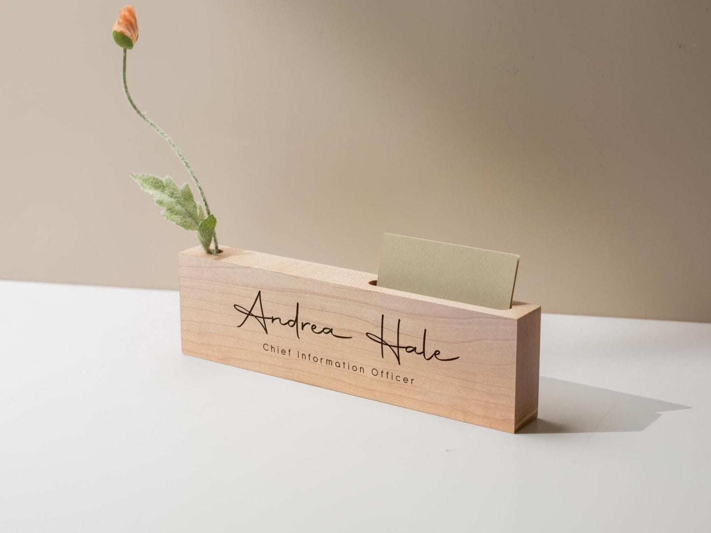 Personalized Wood Name Block w/ Slots (D2) - Minimal Executive Desk CEO Room Table Sign Job Office Decor Teacher Graduation Promotion Gift