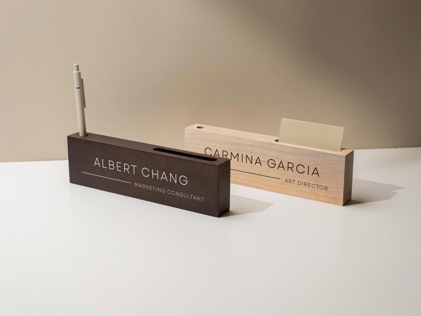 Personalized Wood Name Block w/ Slots (D5) - Minimal Executive Desk CEO Room Table Sign Job Office Decor Teacher Graduation Promotion Gift