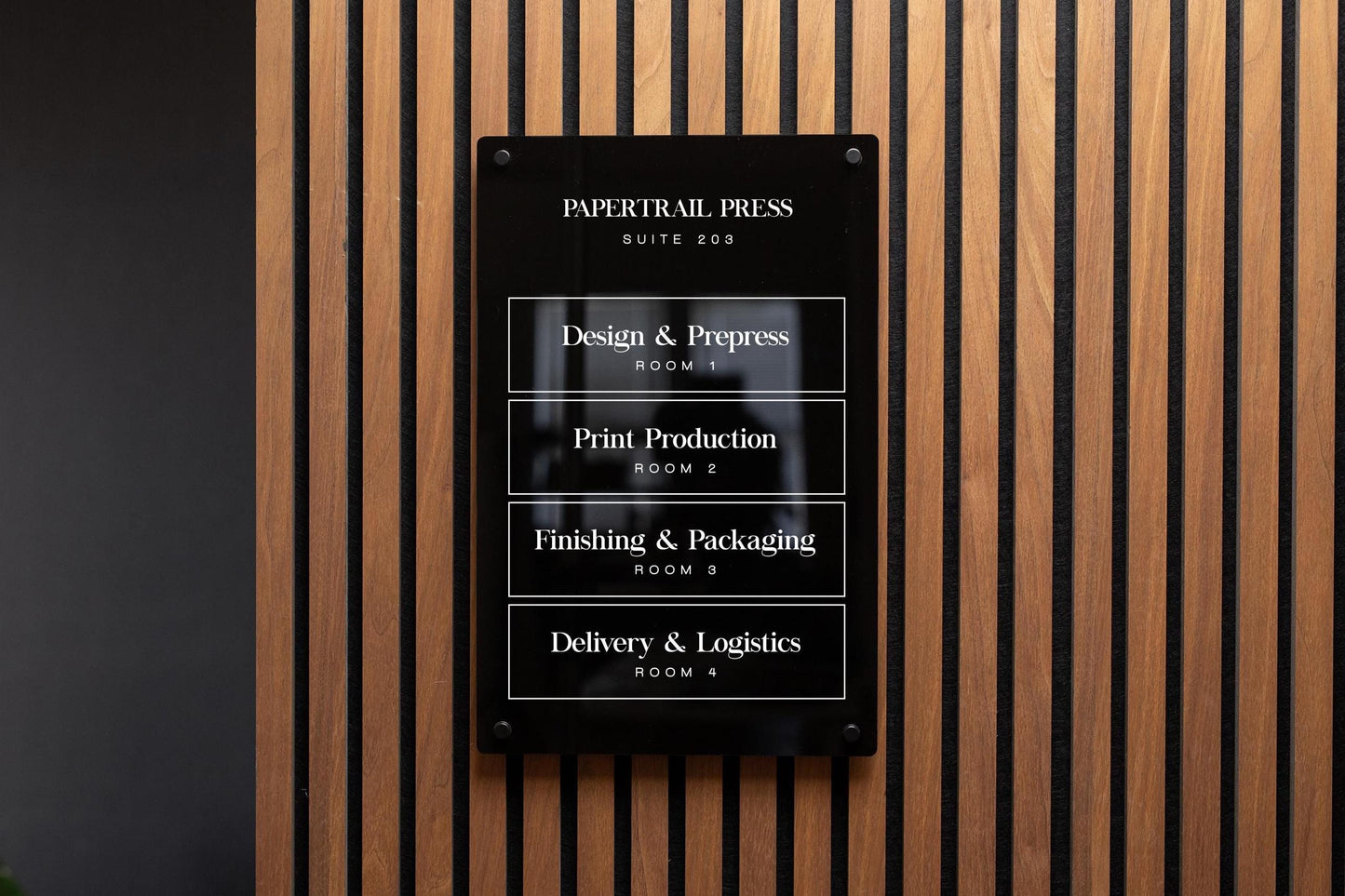 Full Panel Wall Directory (Standard) - Customizable Large Office Wall Door Building Mounted Business Logo Sign, Job Title Room Signage