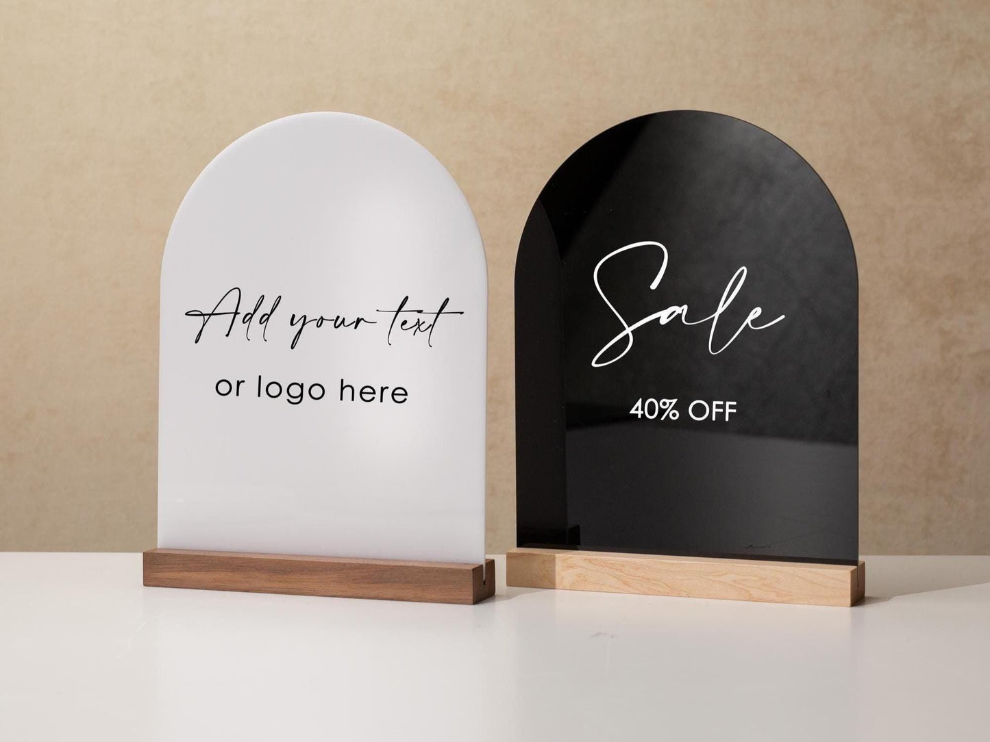 Custom Arch Acrylic Sign w/ Stand - 6x7.5" Custom Text on Market Pop Up Stall Small Business Sale Signs Signage Trade Show Plaque Display