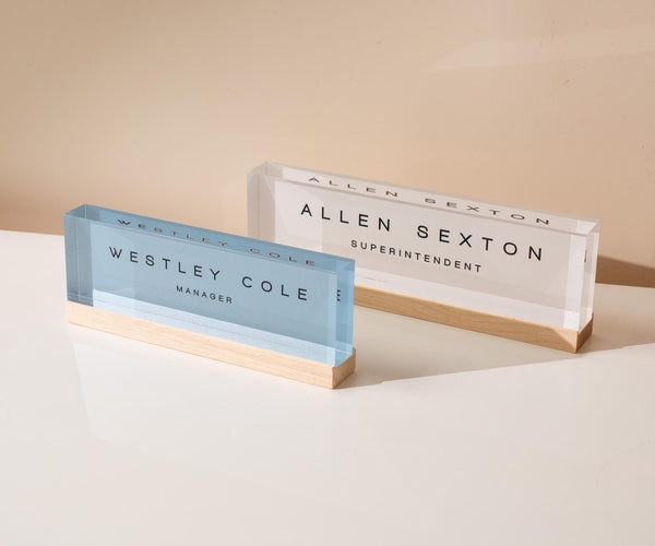Pastel Acrylic Name Block (D3) - w/ Optional Wooden Base, Work Title Desk Table CEO Sign Job Office Decor Promotion Coworker Staff Gifts