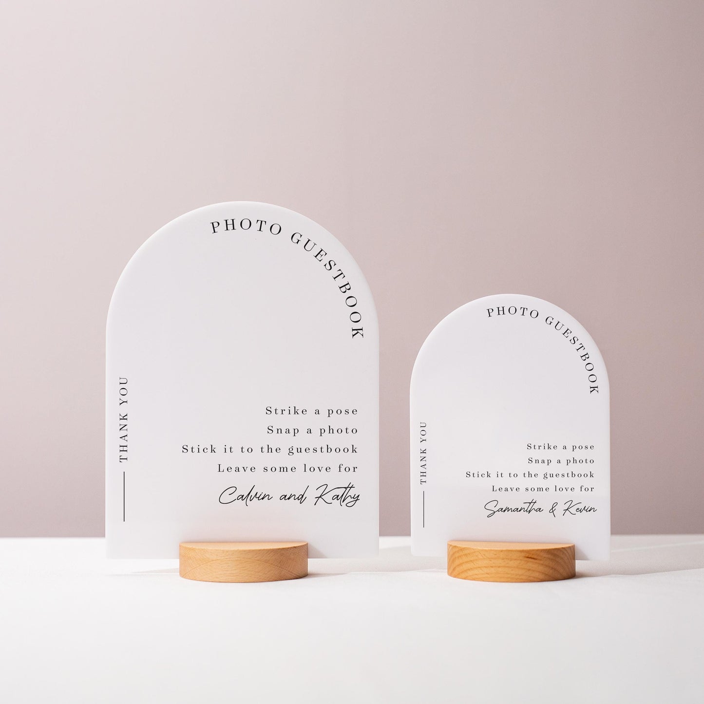 Arch Acrylic Sign w/ Round Base (D1) - Please Sign Our Photo Guestbook Table Decor Signage, Polaroid Photobooth Display Instructions Stand