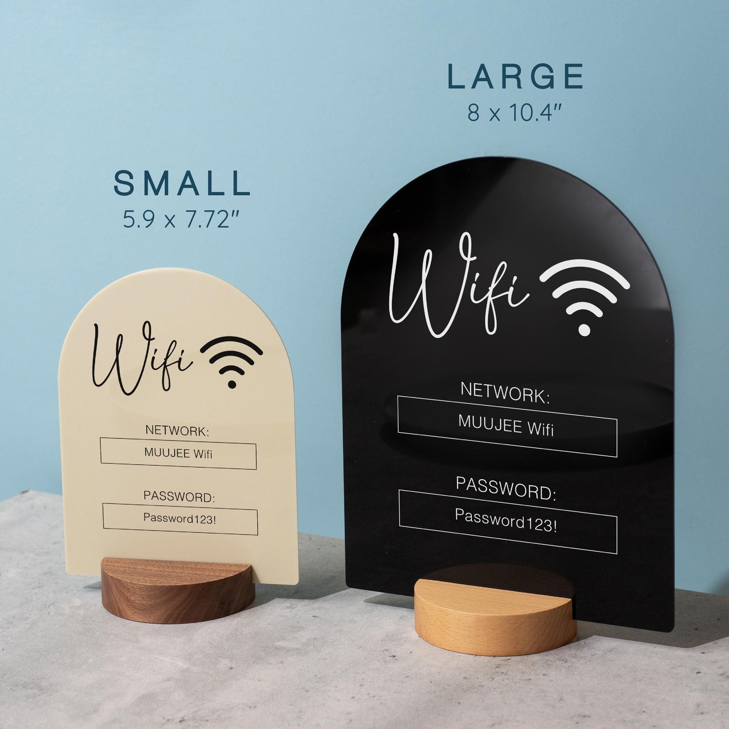 Arch Acrylic Wifi Sign w/ Round Base (D5) - Custom Wifi Password Display Home Office Business Shop Airbnb Rental Decor Visitor Reception