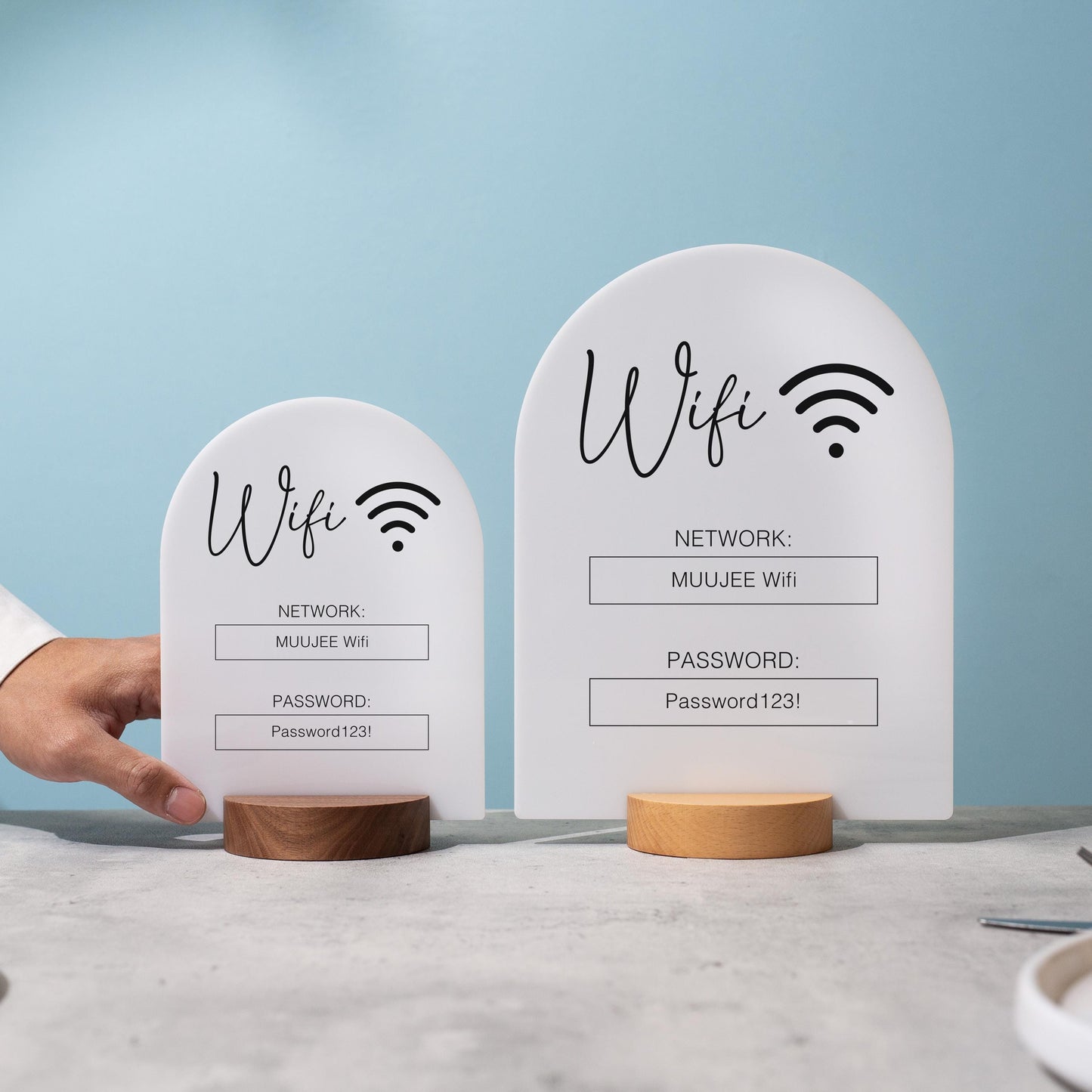 Arch Acrylic Wifi Sign w/ Round Base (D5) - Custom Wifi Password Display Home Office Business Shop Airbnb Rental Decor Visitor Reception