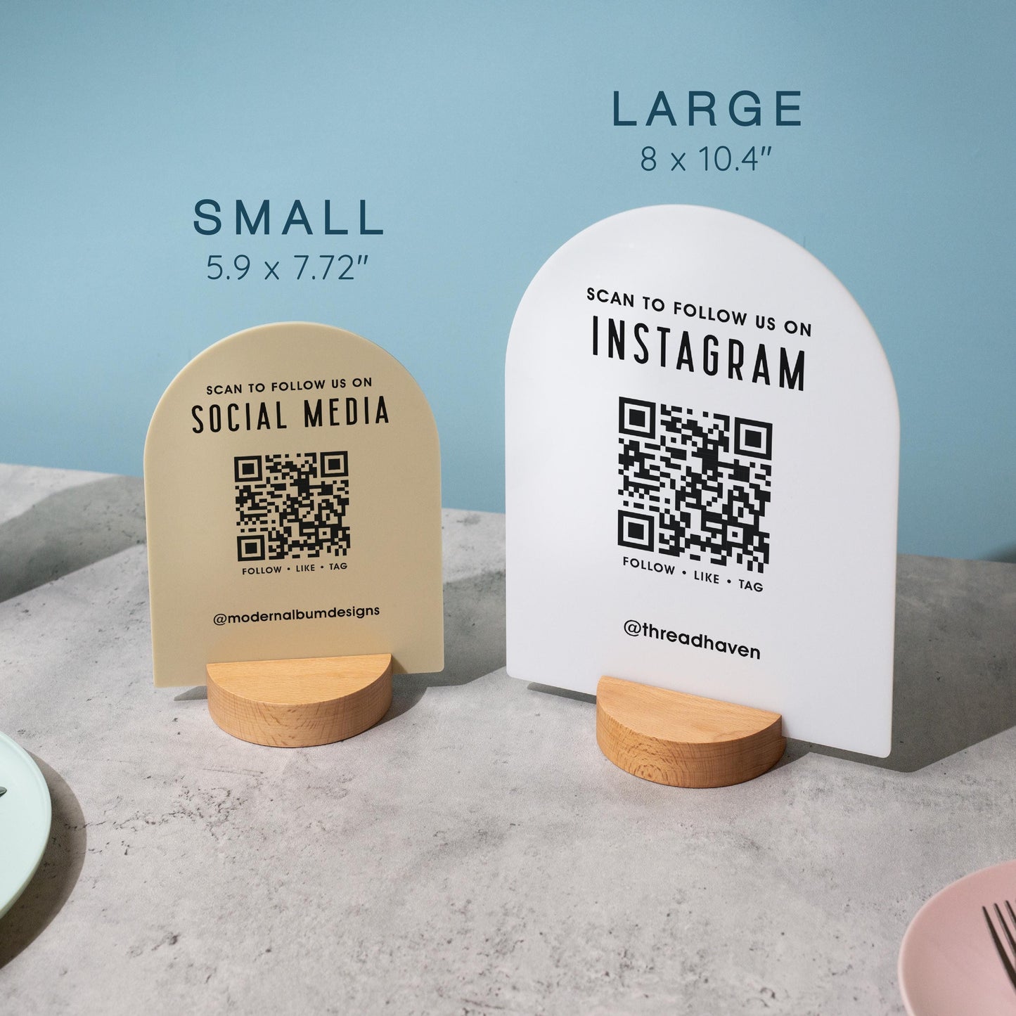 QR Arch Acrylic Sign w/ Round Base (D6) - Scannable QR Code Social Media Instagram Venmo Cashapp, Scan any Website or Business Payment App