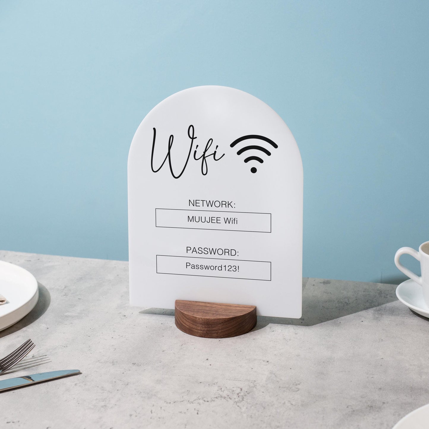 Arch Acrylic Wifi Sign w/ Round Base (D5) - Custom Wifi Password Display Home Office Business Shop Airbnb Rental Decor Visitor Reception