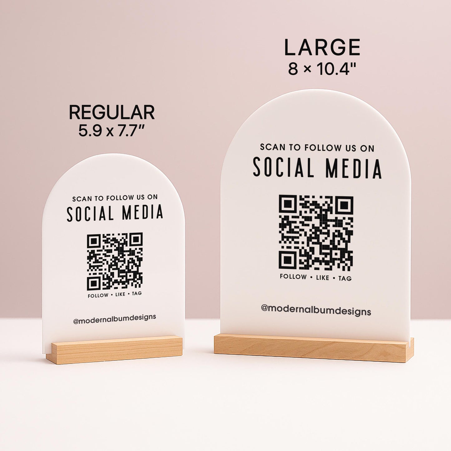 QR Acrylic Sign w/ Base (D6) - Scannable QR Code Social Media Instagram Venmo Cashapp, Scan to any Website or Business Payment App 6x7.75"