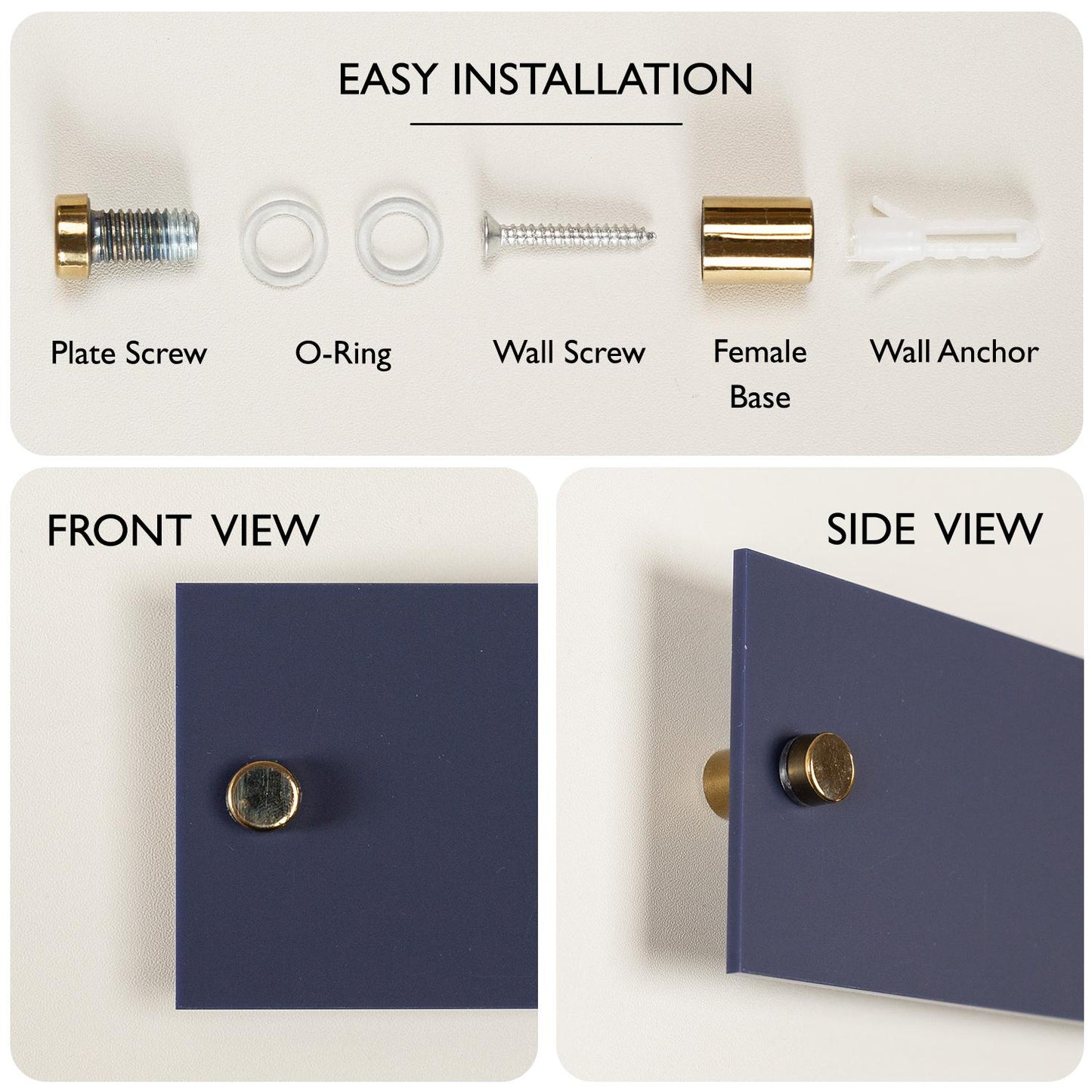 4pc Stand-offs for Wall Signs - 4x Set, Hardware Included, Acrylic Sign Replacement, Add-On, Available in Black, White, Silver, or Gold