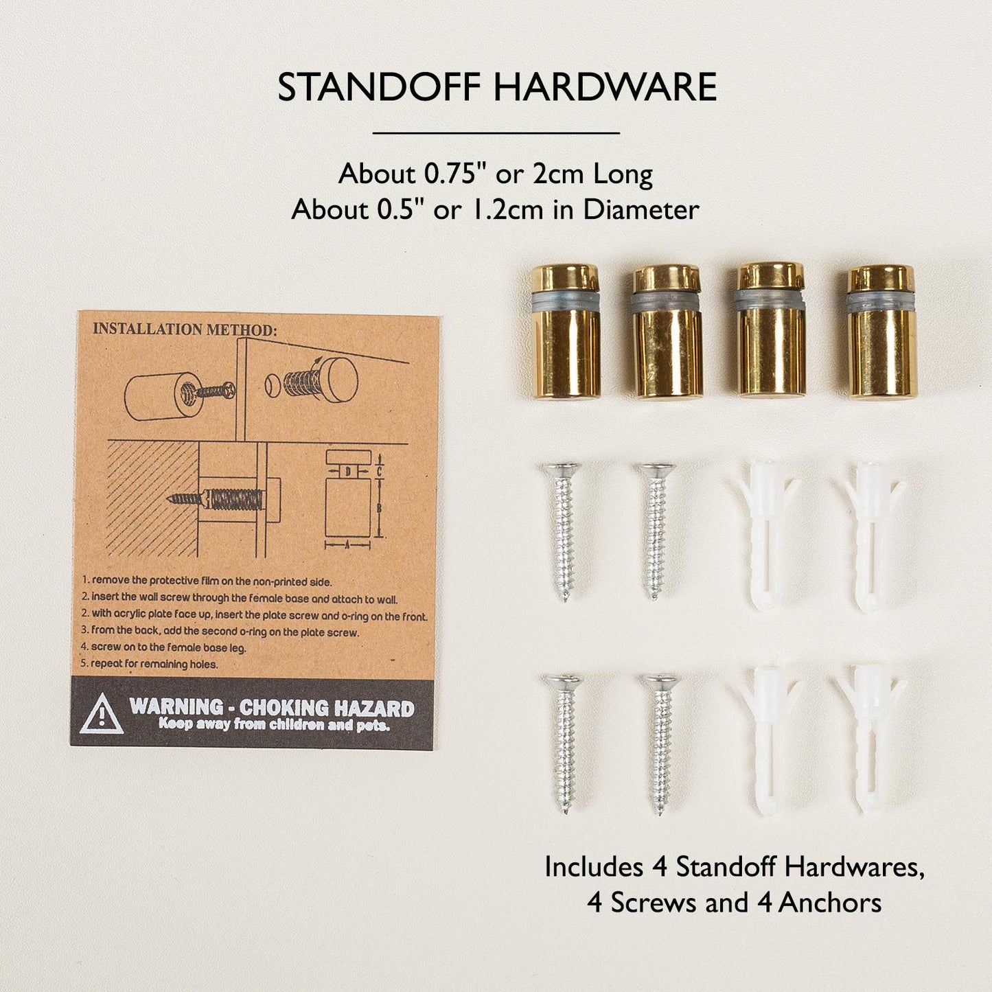 4pc Stand-offs for Wall Signs - 4x Set, Hardware Included, Acrylic Sign Replacement, Add-On, Available in Black, White, Silver, or Gold