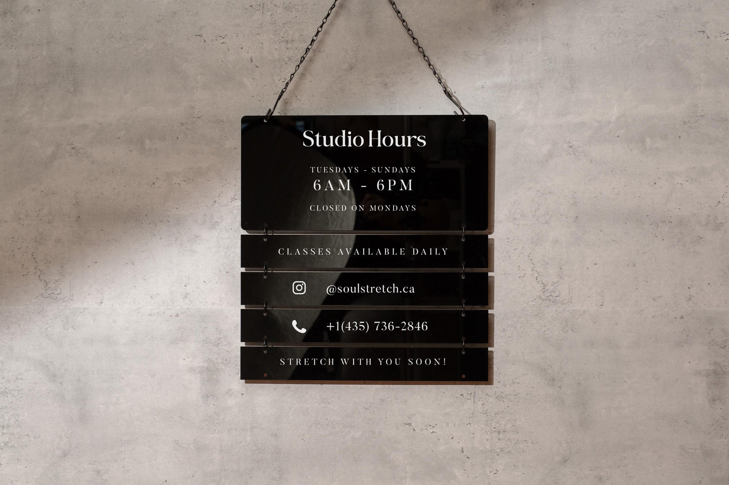 Black Interchangeable Hanging Storefront Sign D2 - Customizable Office Wall Door Building Business Retail Shop Contact Hours Menu Display