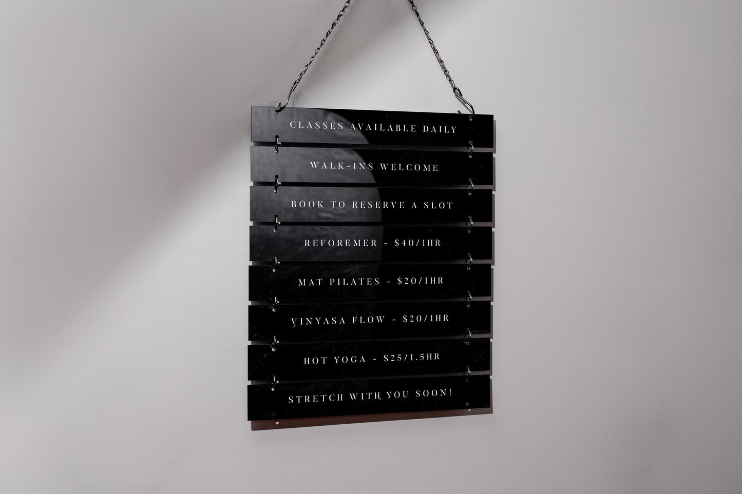 Black Interchangeable Hanging Storefront Sign D2 - Customizable Office Wall Door Building Business Retail Shop Contact Hours Menu Display