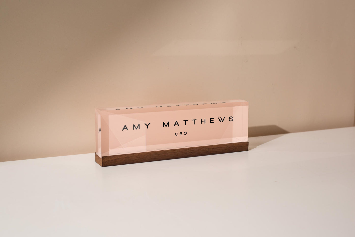 Pastel Acrylic Name Block (D3) - w/ Optional Wooden Base, Work Title Desk Table CEO Sign Job Office Decor Promotion Coworker Staff Gifts