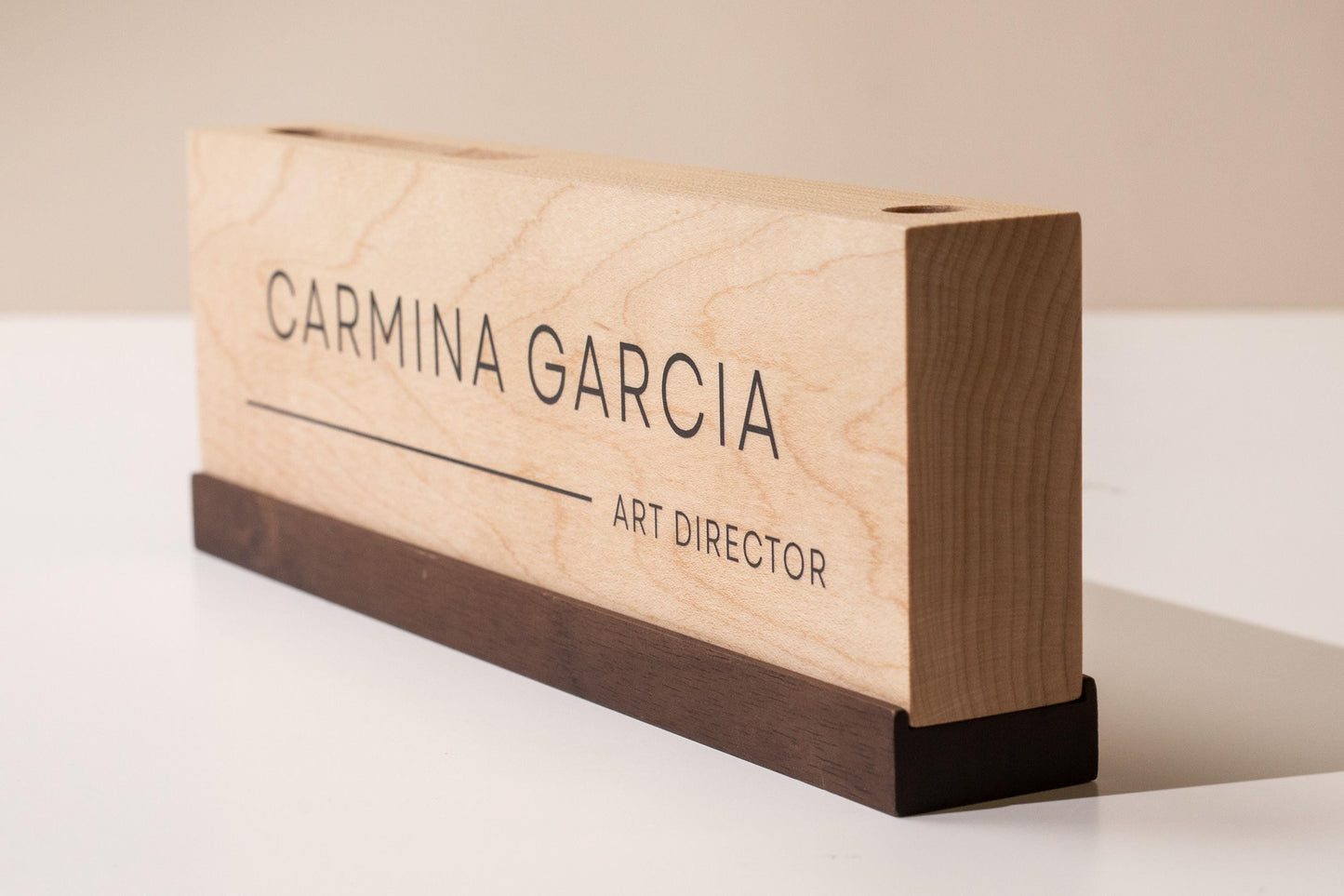Personalized Wood Name Block w/ Slots (D5) - Minimal Executive Desk CEO Room Table Sign Job Office Decor Teacher Graduation Promotion Gift
