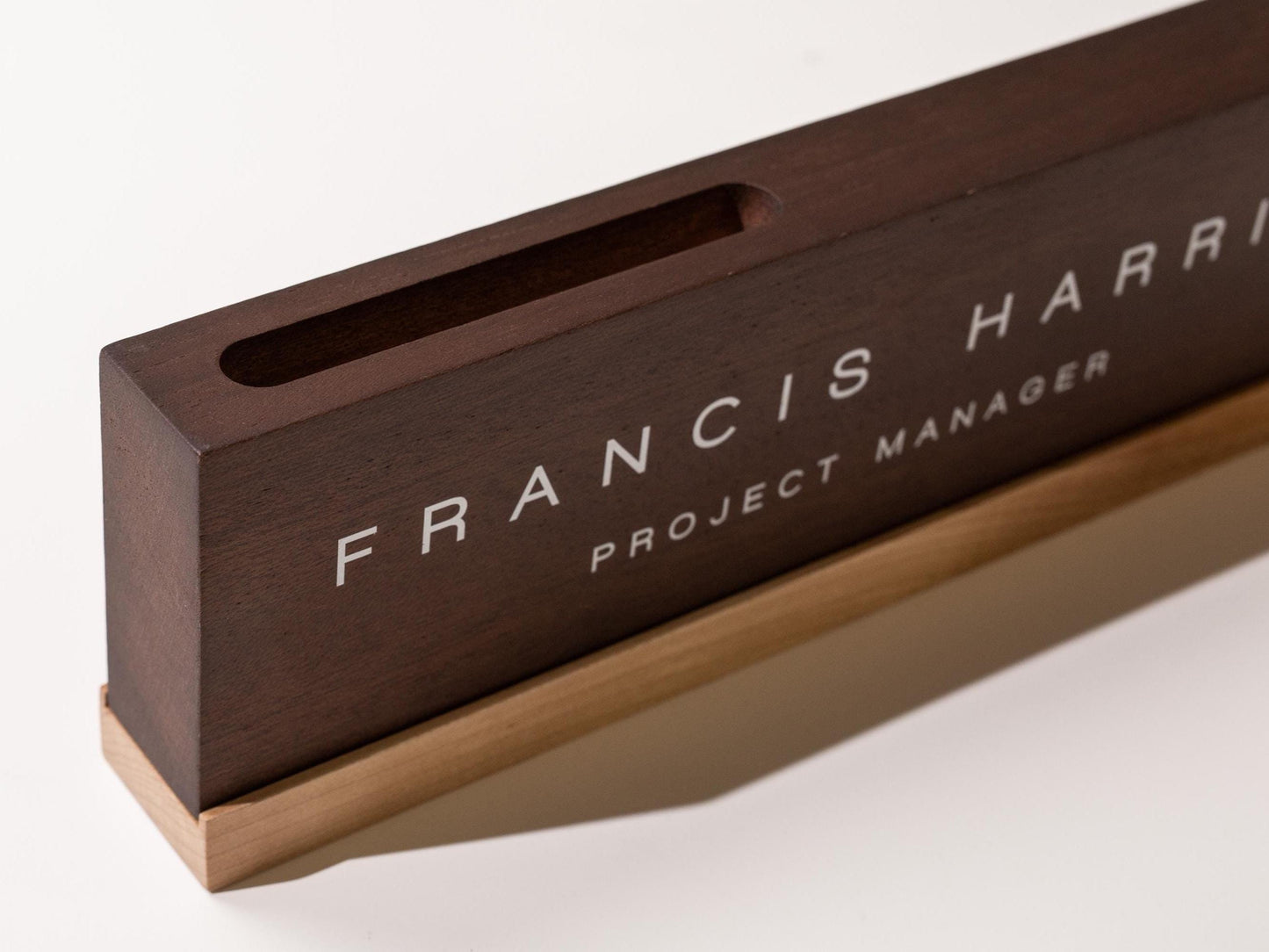 Personalized Wood Name Block w/ Slots (D3) - Minimal Executive Desk CEO Room Table Sign Job Office Decor Teacher Graduation Promotion Gift