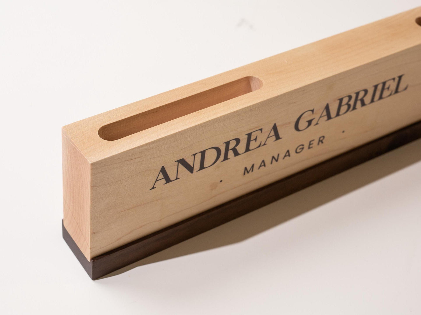 Personalized Wood Name Block w/ Slots (D1) - Minimal Executive Desk CEO Room Table Sign Job Office Decor Teacher Graduation Promotion Gift