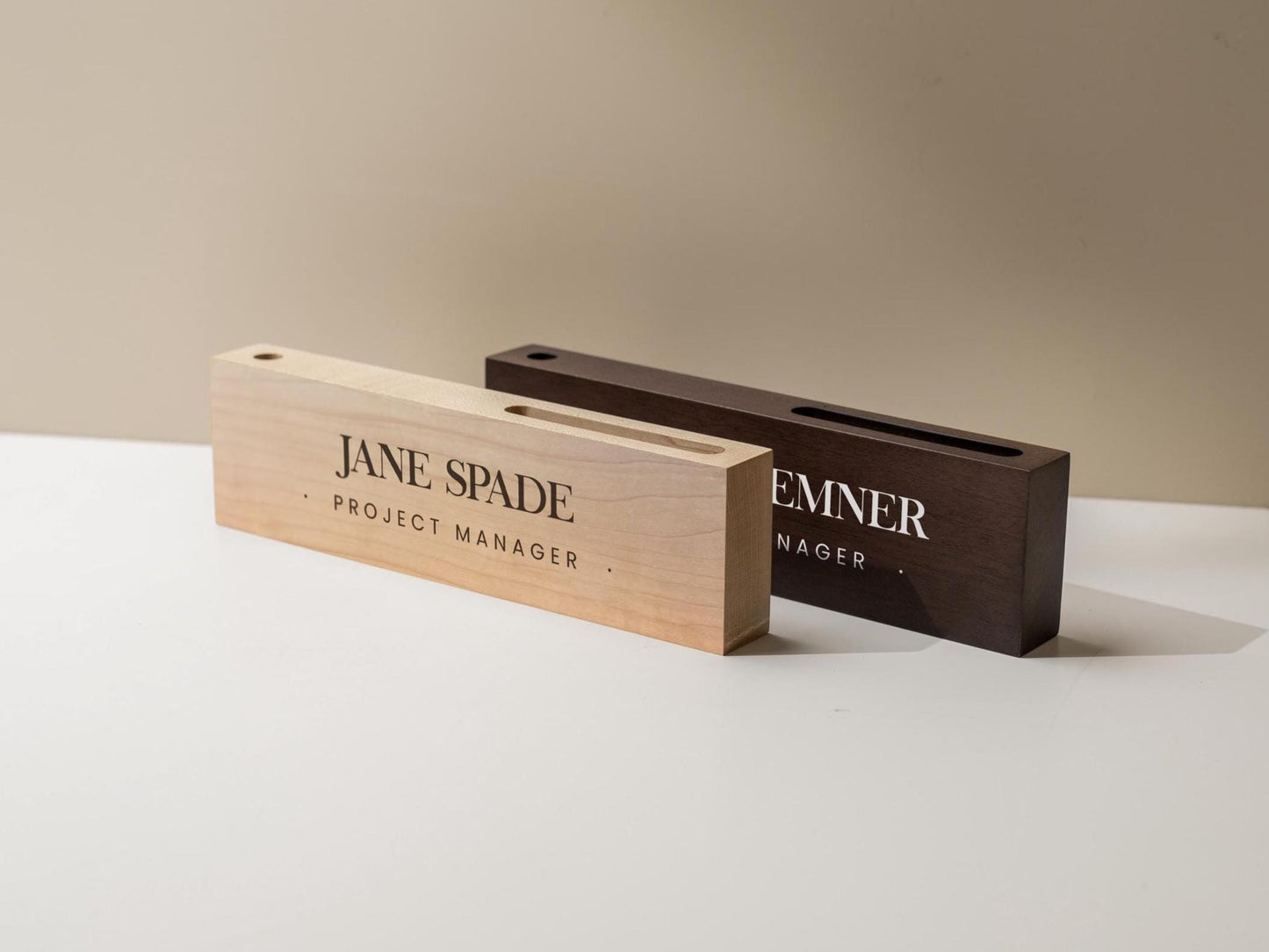 Personalized Wood Name Block w/ Slots (D1) - Minimal Executive Desk CEO Room Table Sign Job Office Decor Teacher Graduation Promotion Gift