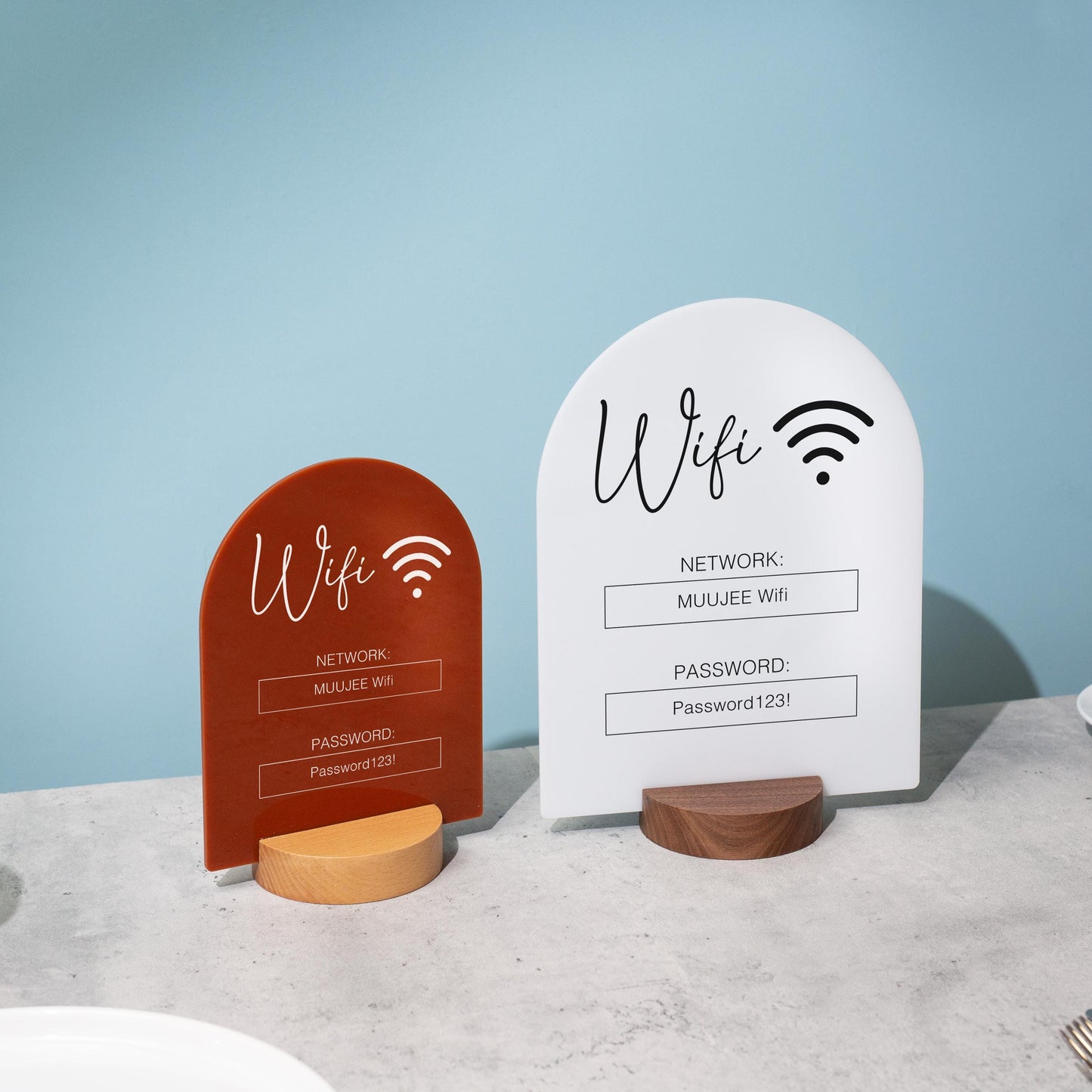 Arch Acrylic Wifi Sign w/ Round Base (D5) - Custom Wifi Password Display Home Office Business Shop Airbnb Rental Decor Visitor Reception