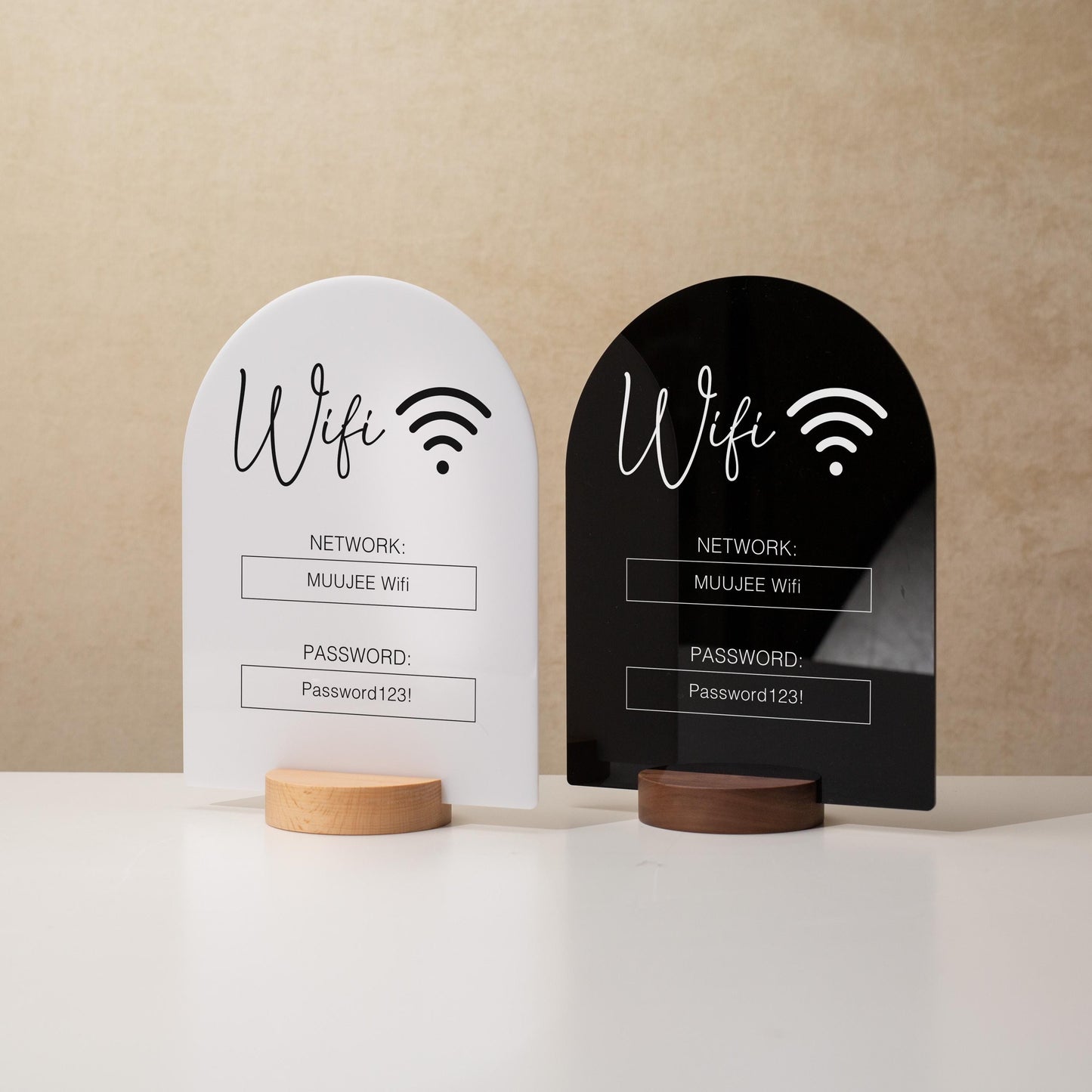 Arch Acrylic Wifi Sign w/ Round Base (D5) - Custom Wifi Password Display Home Office Business Shop Airbnb Rental Decor Visitor Reception