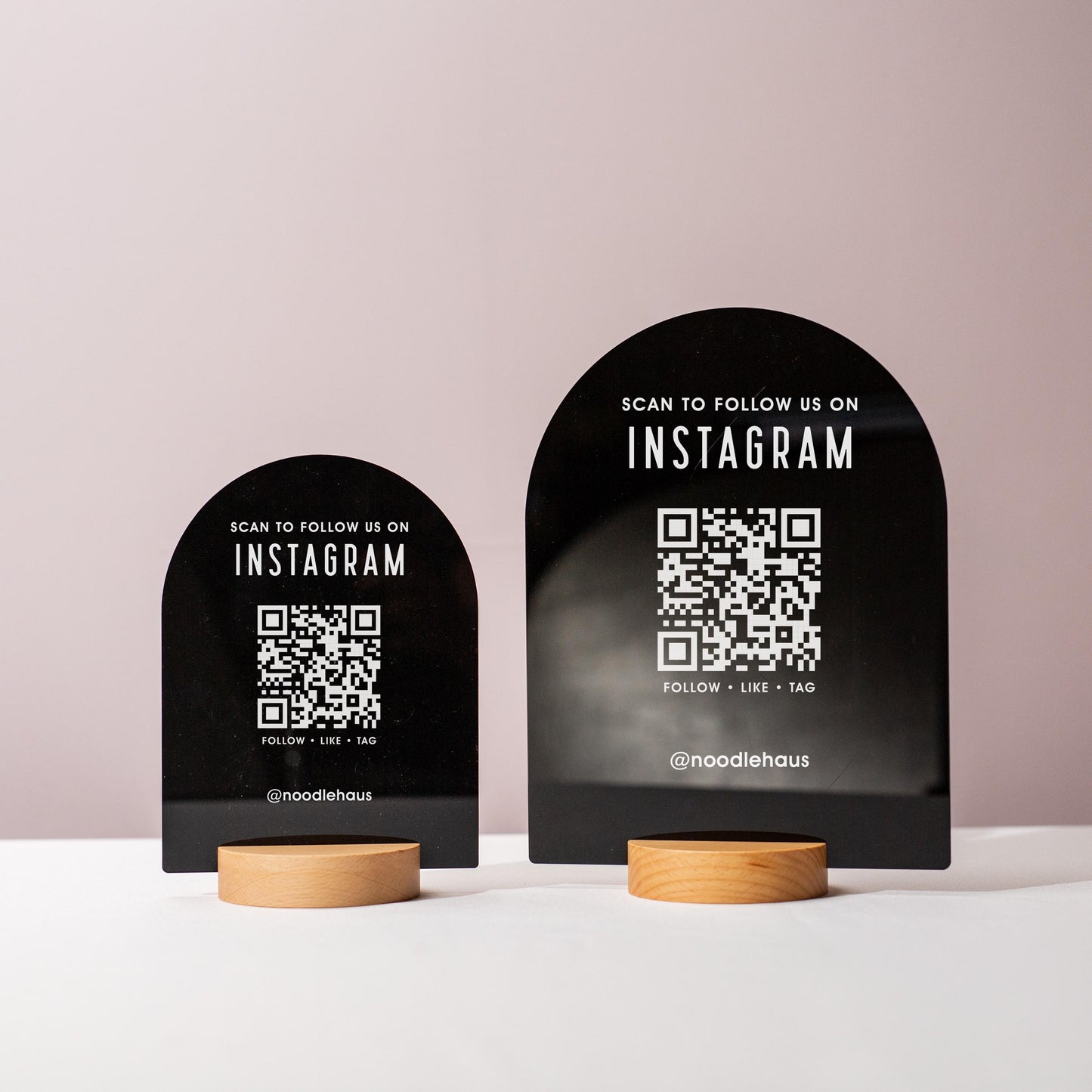 QR Arch Acrylic Sign w/ Round Base (D6) - Scannable QR Code Social Media Instagram Venmo Cashapp, Scan any Website or Business Payment App