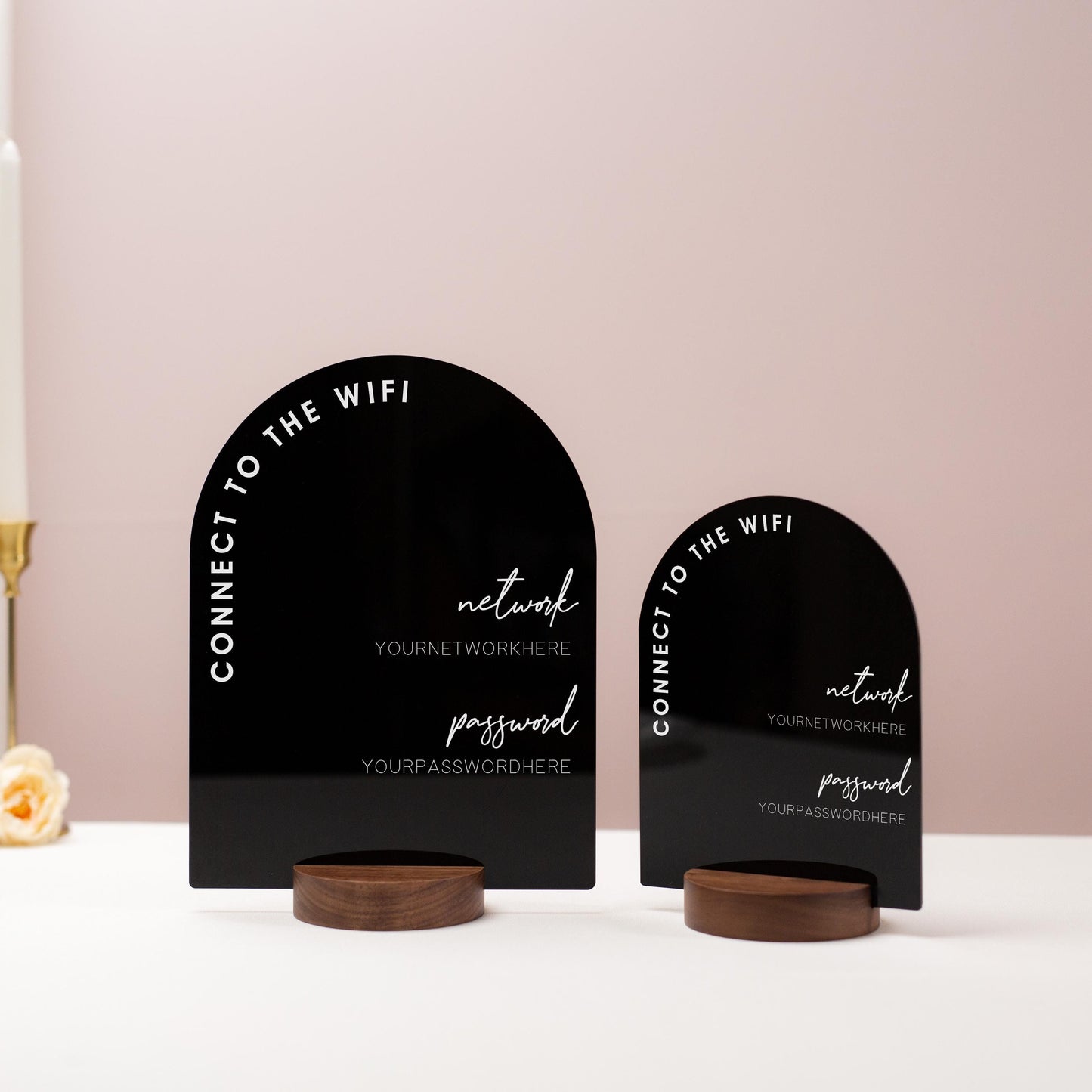 Arch Acrylic Wifi Sign w/ Round Base (D7) - Custom Wifi Password Display for Home Office Business Shop Airbnb Rental Decor Visitor Printed