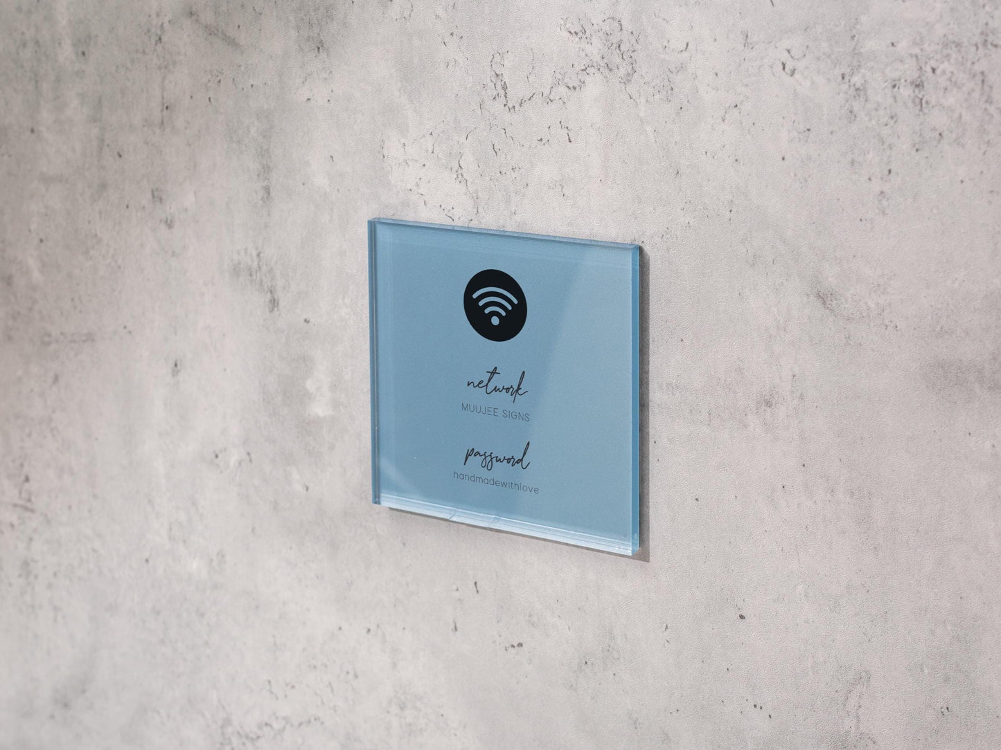 Square Pastel Wifi Sign (D1) – 6×6" Stick-On WiFi Password Sign, Minimal Wall Display for Small Business, Coffee Shop, Salon, Restaurant