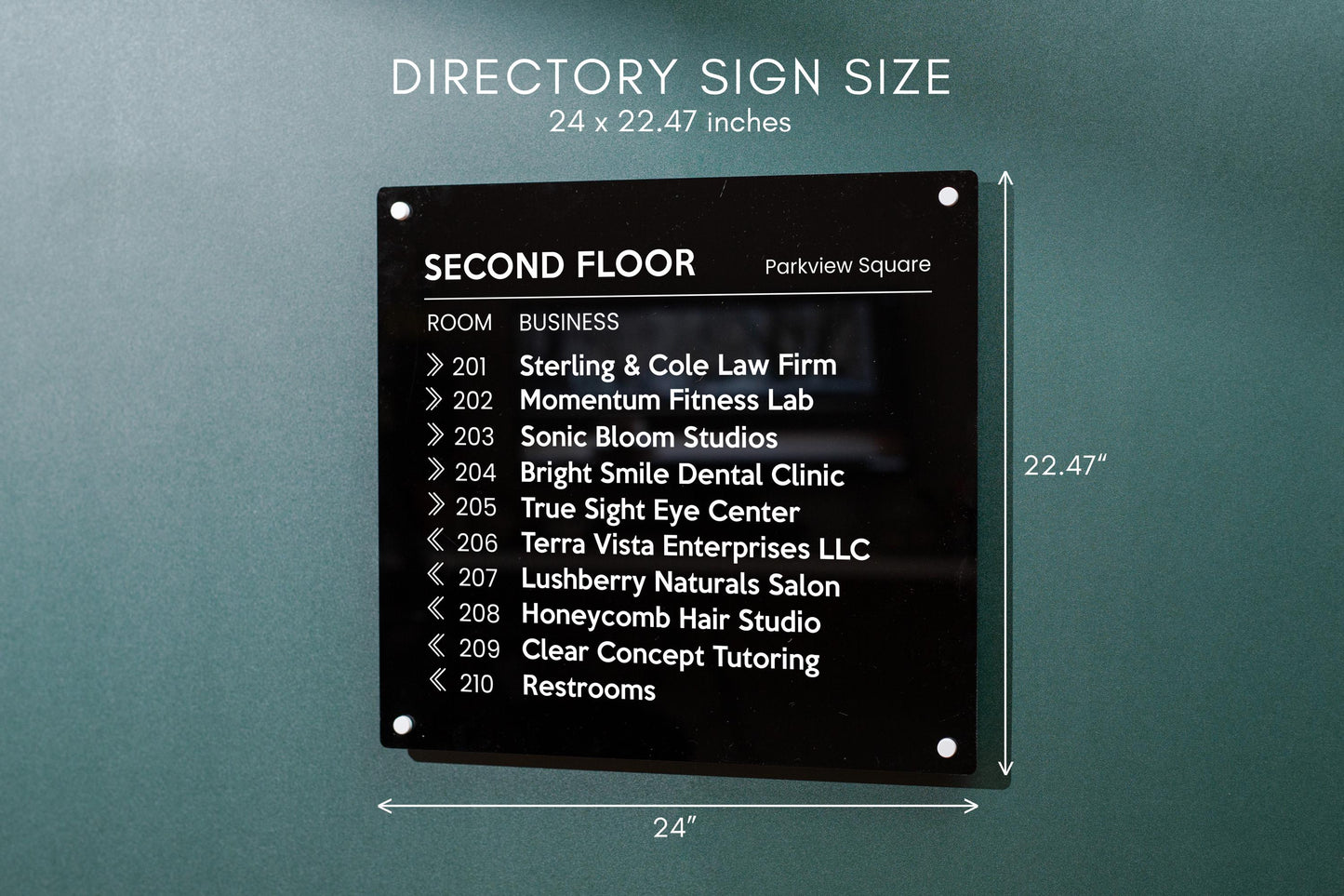 24x22 Full Panel Directory Sign - Customizable Large Office Wall Door Building Mounted Business Logo Sign, Job Title, Room Facility Signage