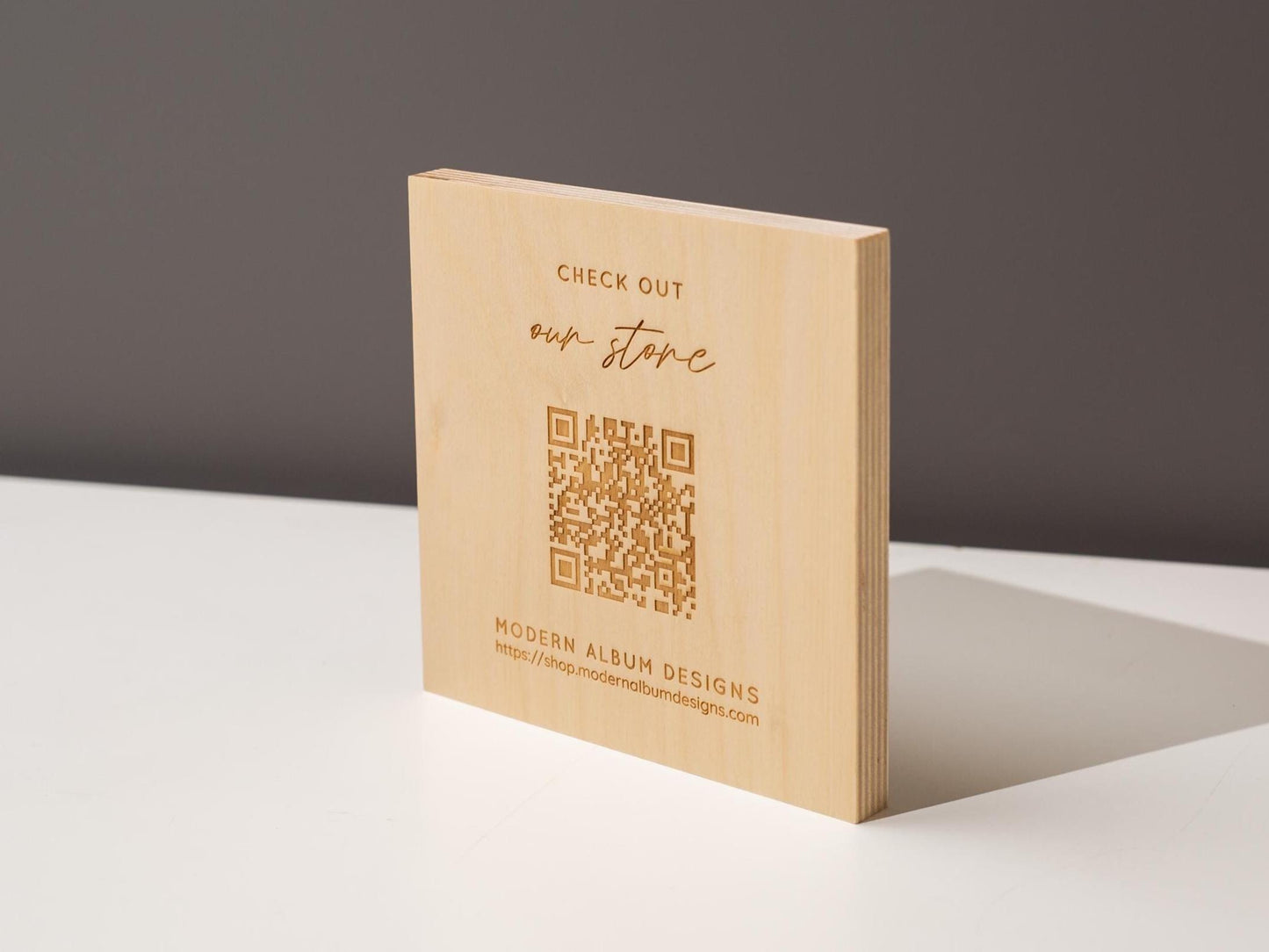 Maple QR Code Sign - Custom Wood Block Counter Display Laser Engraved UV Printed, Personalized Business Website Link Menu Reviews Payments