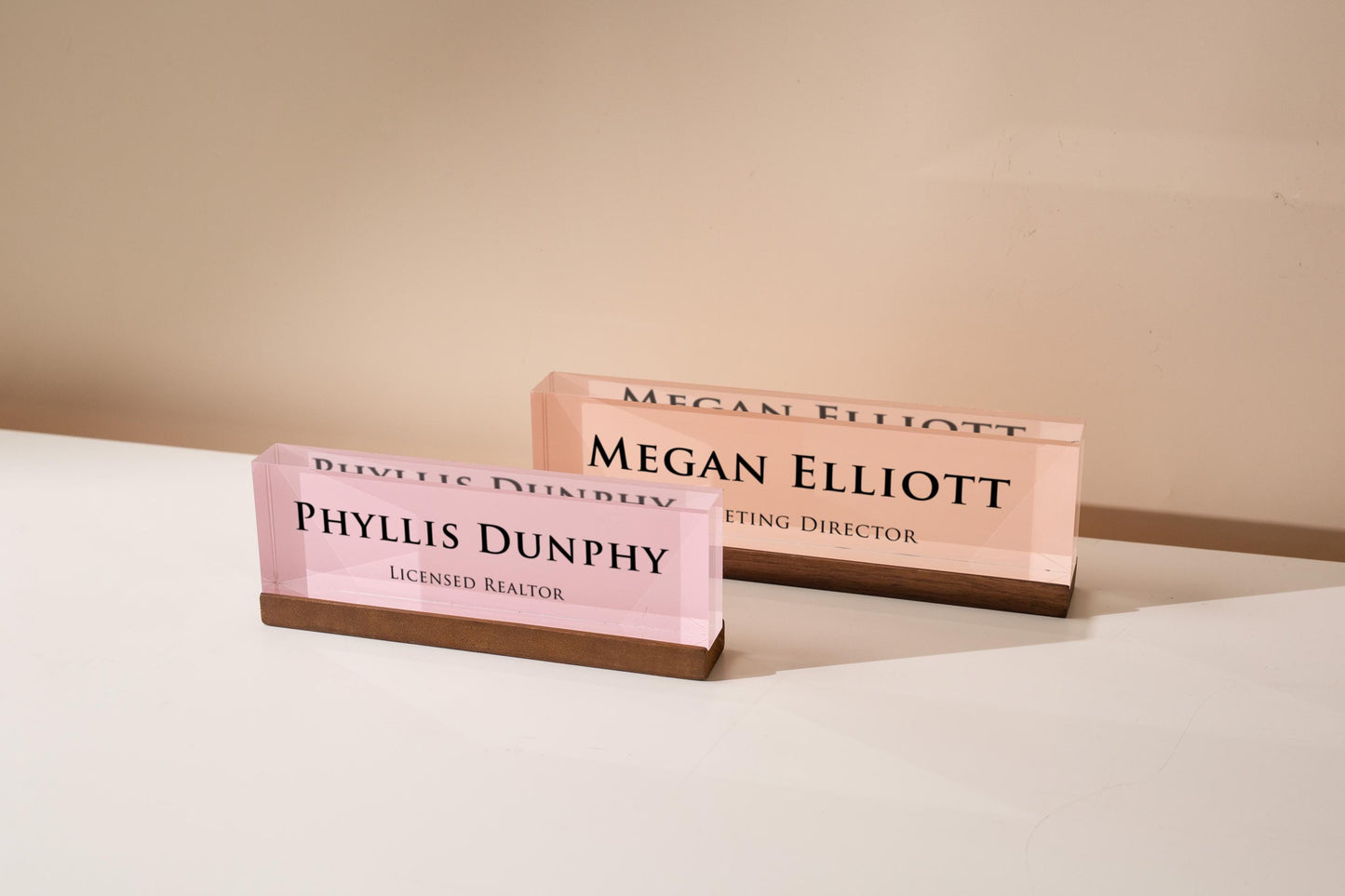 Pastel Acrylic Name Block (D4) - w/ Optional Wooden Base, Work Title Desk Table CEO Sign Job Office Decor Promotion Coworker Staff Gifts