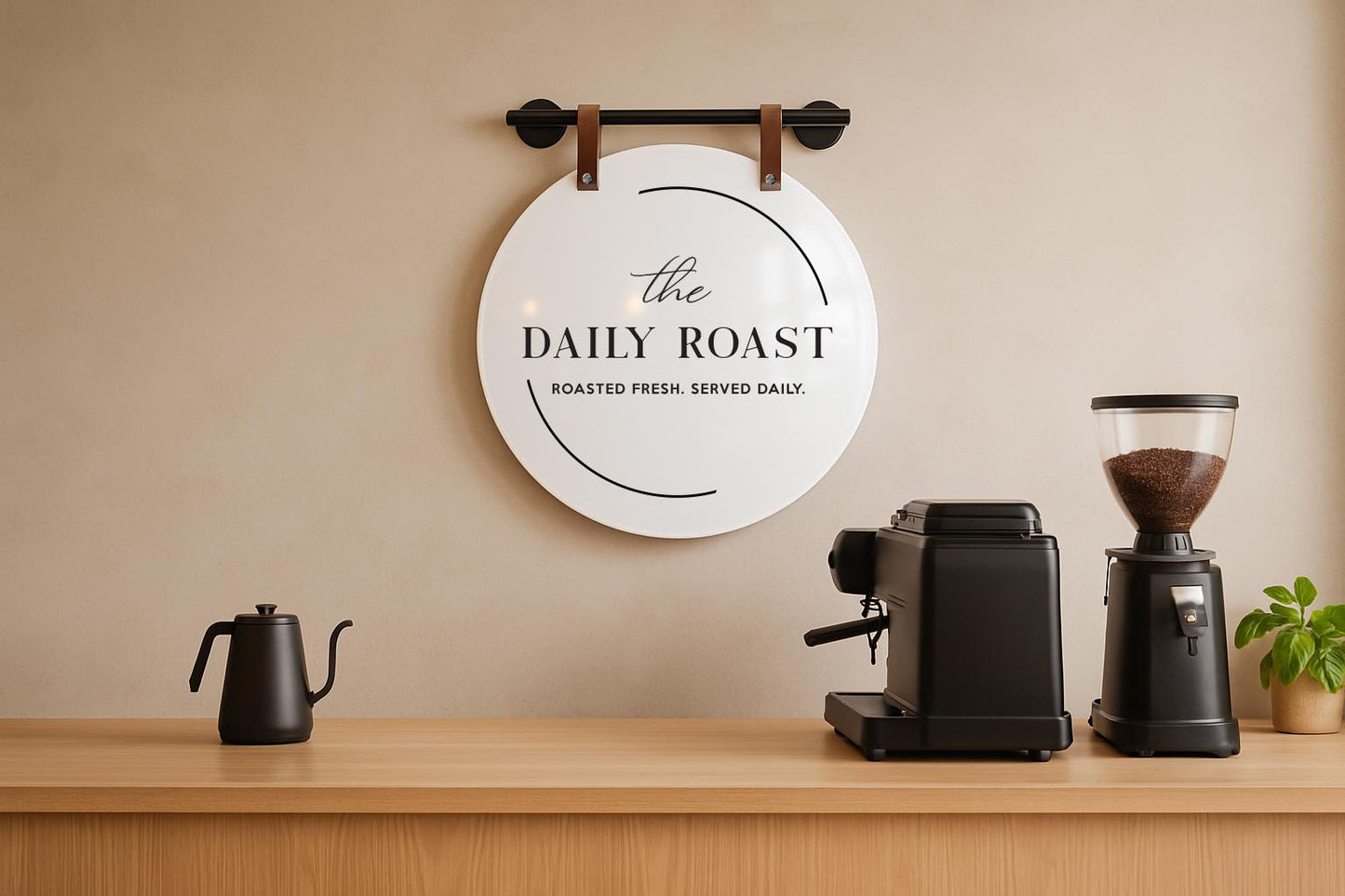 16" Round White Acrylic Sign w/ Mounting Fixtures (D2) - Custom hanging window signage for office rental door small business beauty salon