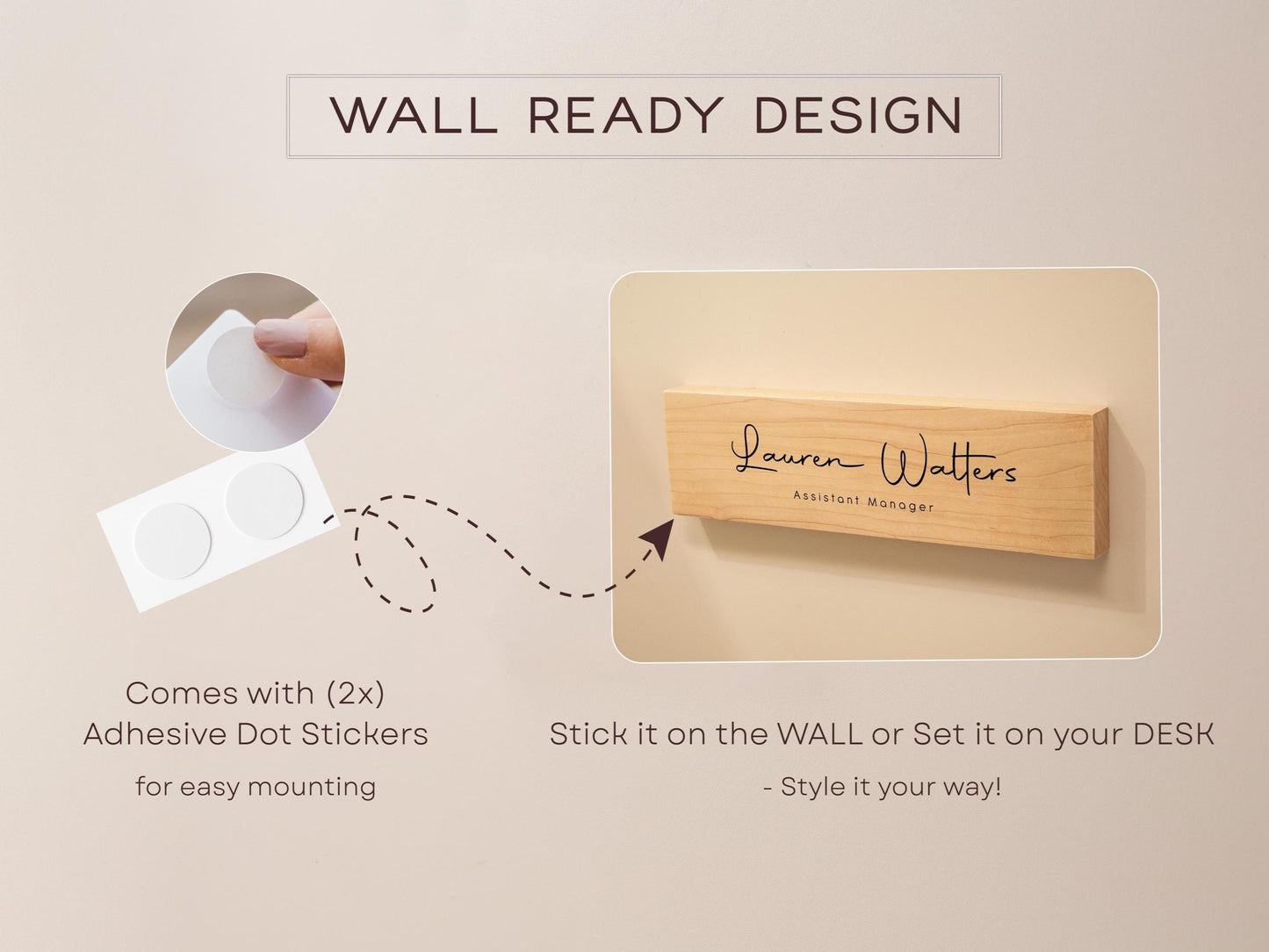 Stick On Wood Wall Name Plate (D2) - Personalized Door Office Sign New Job Room Label CEO Boss Staff Teacher Corporate Promotion Gift