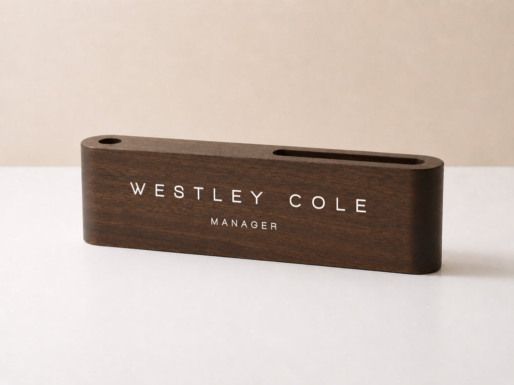 Curved Personalized Wood Name Block w/ Slots (D3) - Minimal Executive Desk CEO Room Table Sign Job Office Decor Teacher Graduation Promotion Gift (Copy)