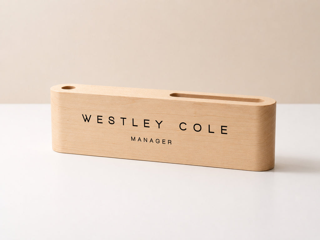 Curved Personalized Wood Name Block w/ Slots (D3) - Minimal Executive Desk CEO Room Table Sign Job Office Decor Teacher Graduation Promotion Gift (Copy)