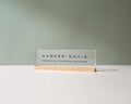Personalized Acrylic Name Block (D3) - w/ Optional Wooden Base, Minimal Executive Desk CEO Sign, Job Office Decor, Teacher or Promotion Gift