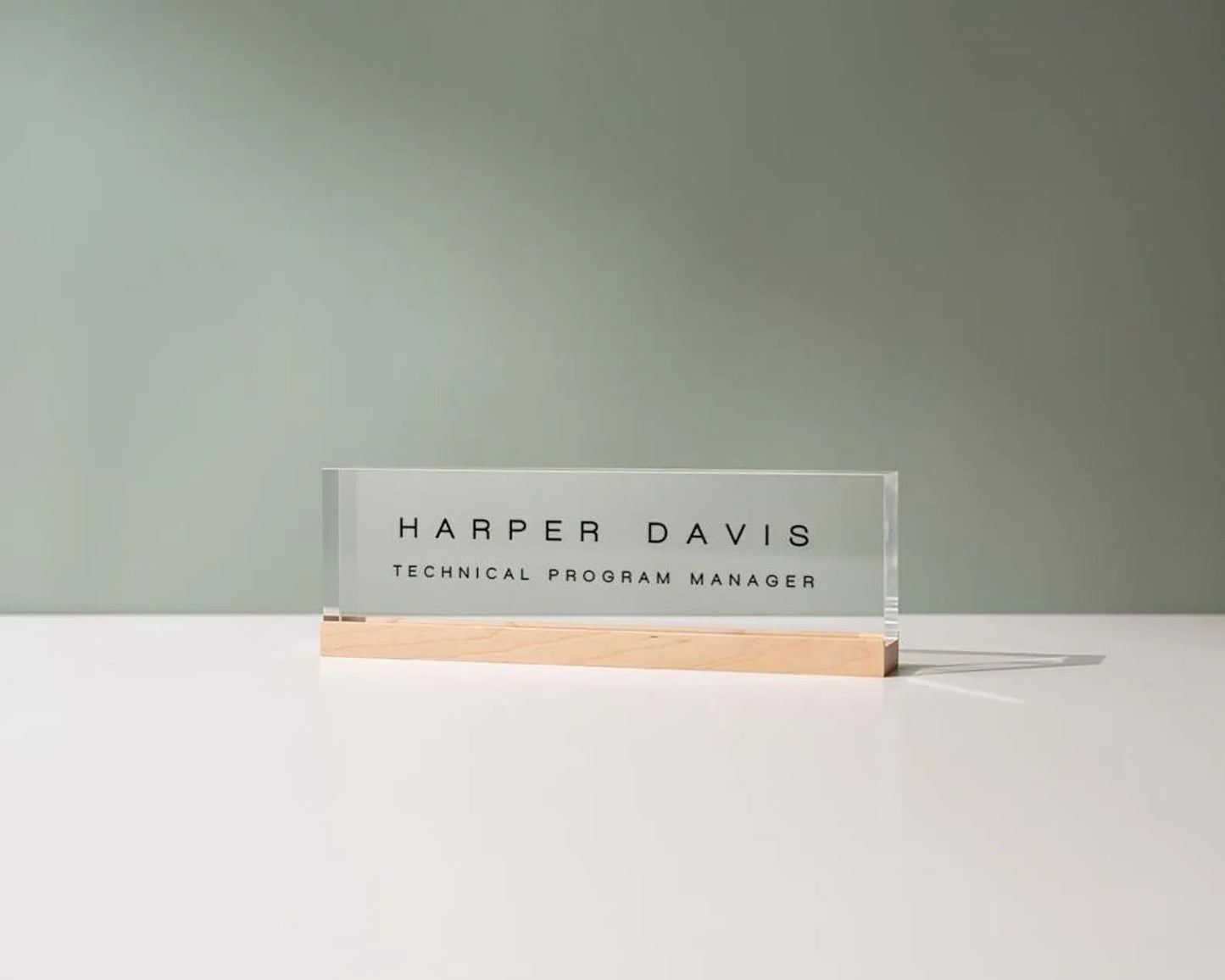 Personalized Acrylic Name Block (D3) - w/ Optional Wooden Base, Minimal Executive Desk CEO Sign, Job Office Decor, Teacher or Promotion Gift