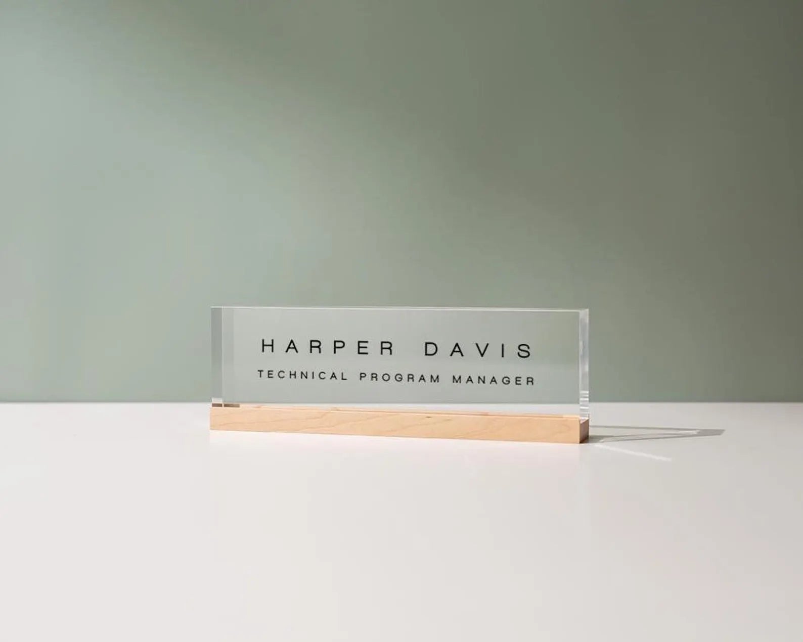 Personalized Acrylic Name Block (D3) - w/ Optional Wooden Base, Minimal Executive Desk CEO Sign, Job Office Decor, Teacher or Promotion Gift