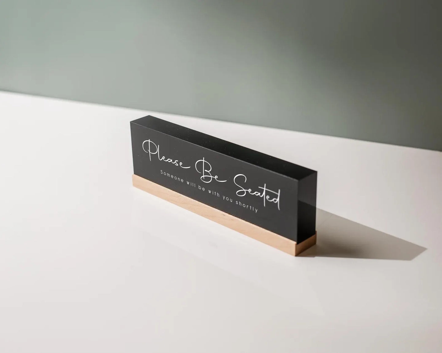 Personalized Acrylic Name Block (D2) - w/ Optional Wooden Base, Minimal Executive Desk CEO Sign, Job Office Decor Teacher Manager Gift