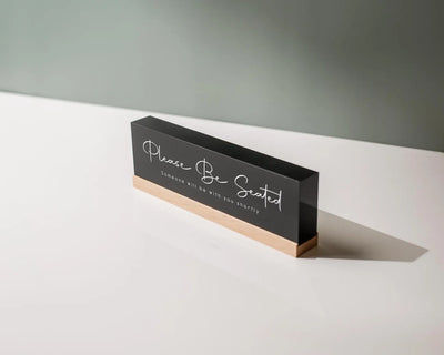 Personalized Acrylic Name Block (D2) - w/ Optional Wooden Base, Minimal Executive Desk CEO Sign, Job Office Decor Teacher Manager Gift