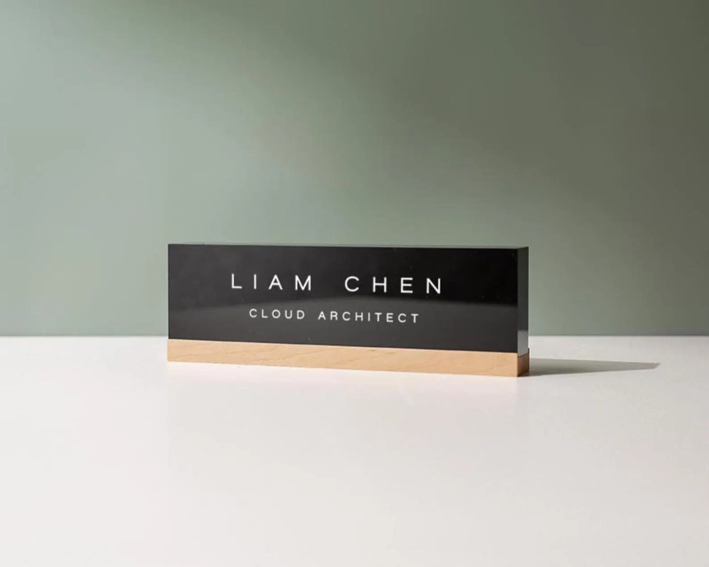 Personalized Acrylic Name Block (D3) - w/ Optional Wooden Base, Minimal Executive Desk CEO Sign, Job Office Decor, Teacher or Promotion Gift