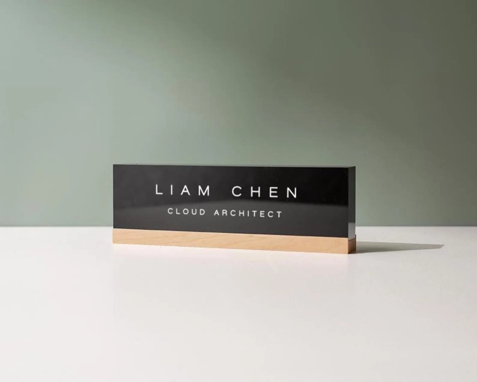 Personalized Acrylic Name Block (D3) - w/ Optional Wooden Base, Minimal Executive Desk CEO Sign, Job Office Decor, Teacher or Promotion Gift