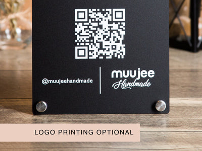 Arched QR Code Social Media Sign - 6x7.75" Scannable Table Desk Signage, Social Media for Small Business, Office Salon Restaurant Bar Signs