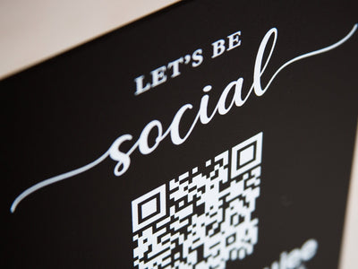 QR Code Social Media Sign w/ Wood Stand - 6.5 x 7.75" Logo Optional Scannable Acrylic Instagram Website Sign for Business Salon Restaurant