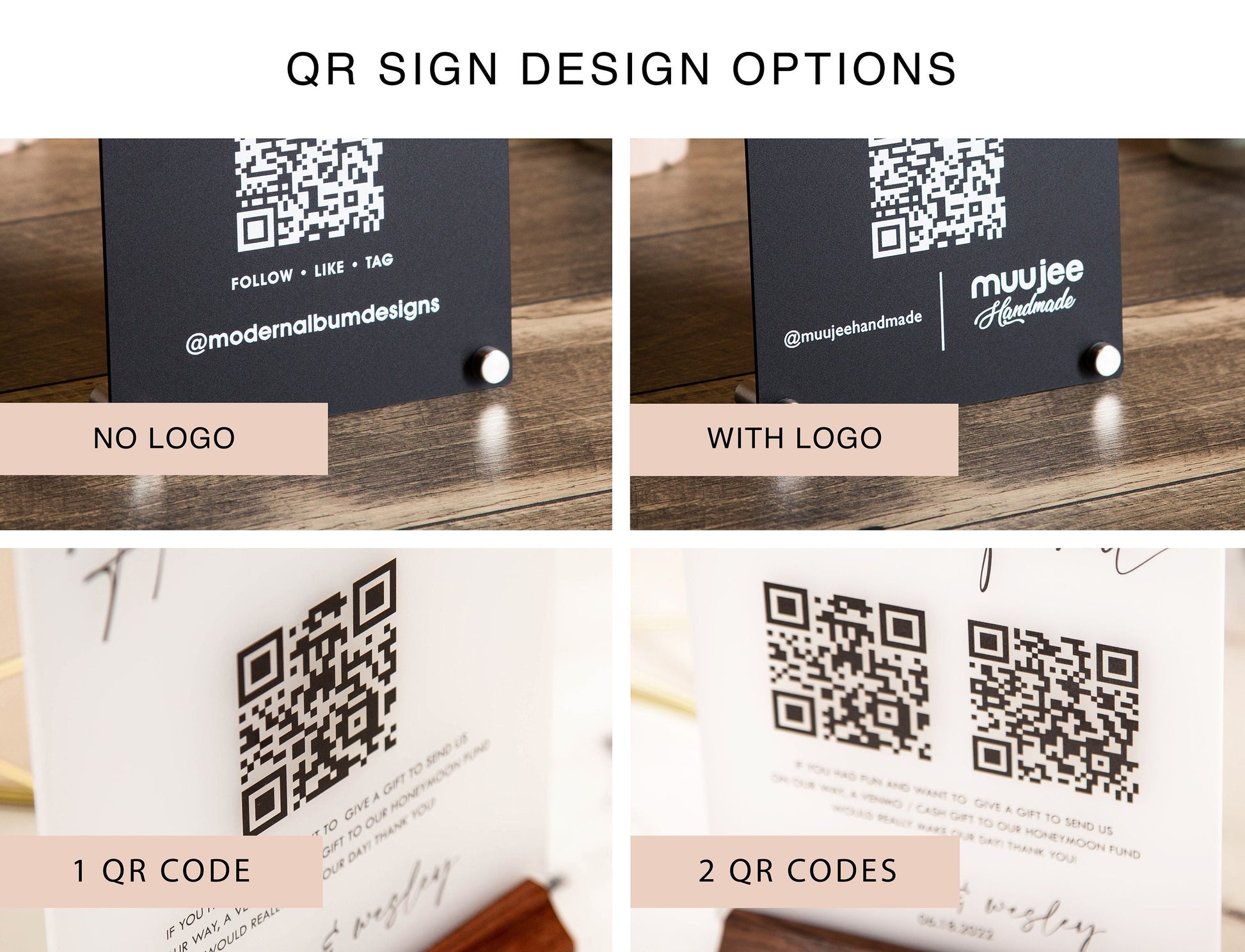 Arched QR Code Social Media Sign - 6x7.75" Scannable Table Desk Signage, Social Media for Small Business, Custom Salon Restaurant Bar Signs