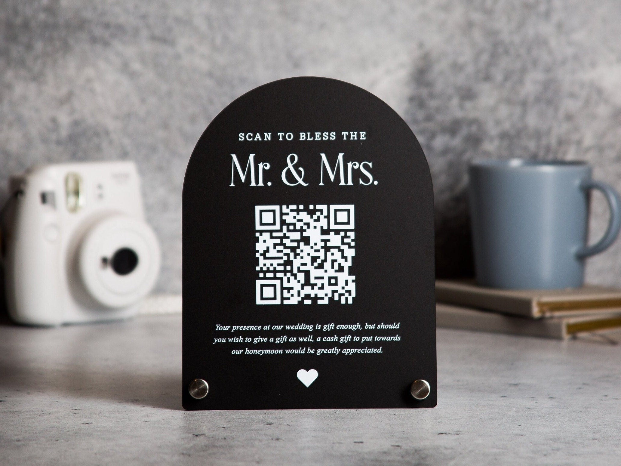 Arched QR Code (Wedding Sign) - 6x7.75" Scannable Acrylic Sign, Wedding Cash Gift Table Decoration, Venmo Paypal Donation