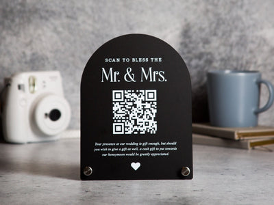 Arched QR Code (Wedding Sign) - 6x7.75" Scannable Acrylic Sign, Wedding Cash Gift Table Decoration, Venmo Paypal Donation
