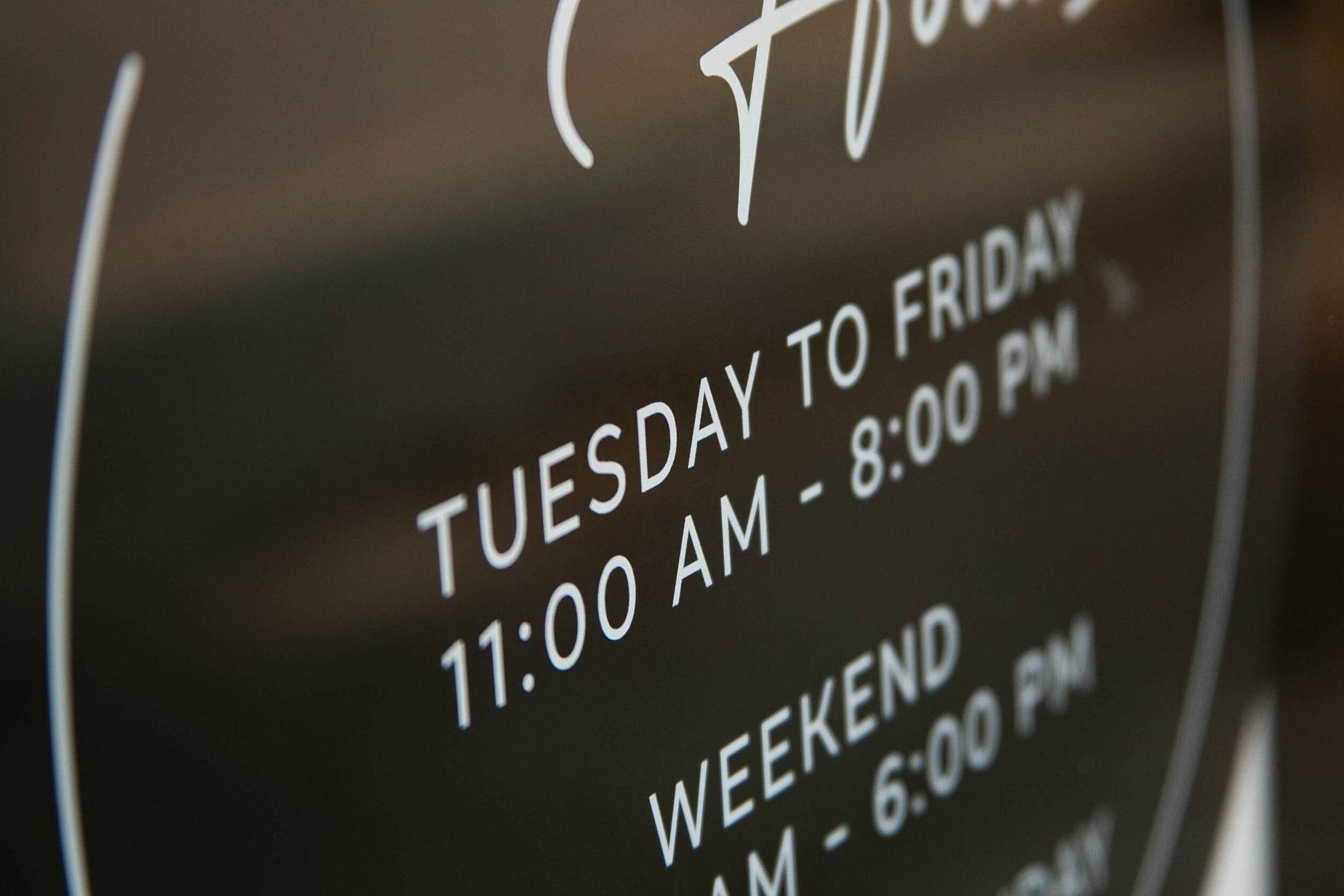 Round Hanging Acrylic Sign (Store Hours) w/ White Rope - custom signage for office home rental door, small business, spa salon working signs