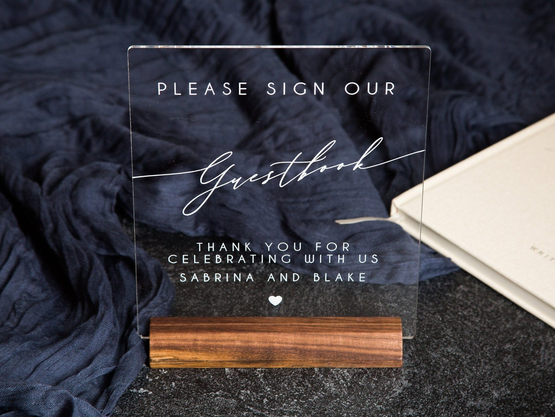 Clear Acrylic Guest Book Sign w/ Wood Stand - 6.5 x 7.75" Please Sign Our Guestbook Sign for Table Decor, Signage for Guest Book