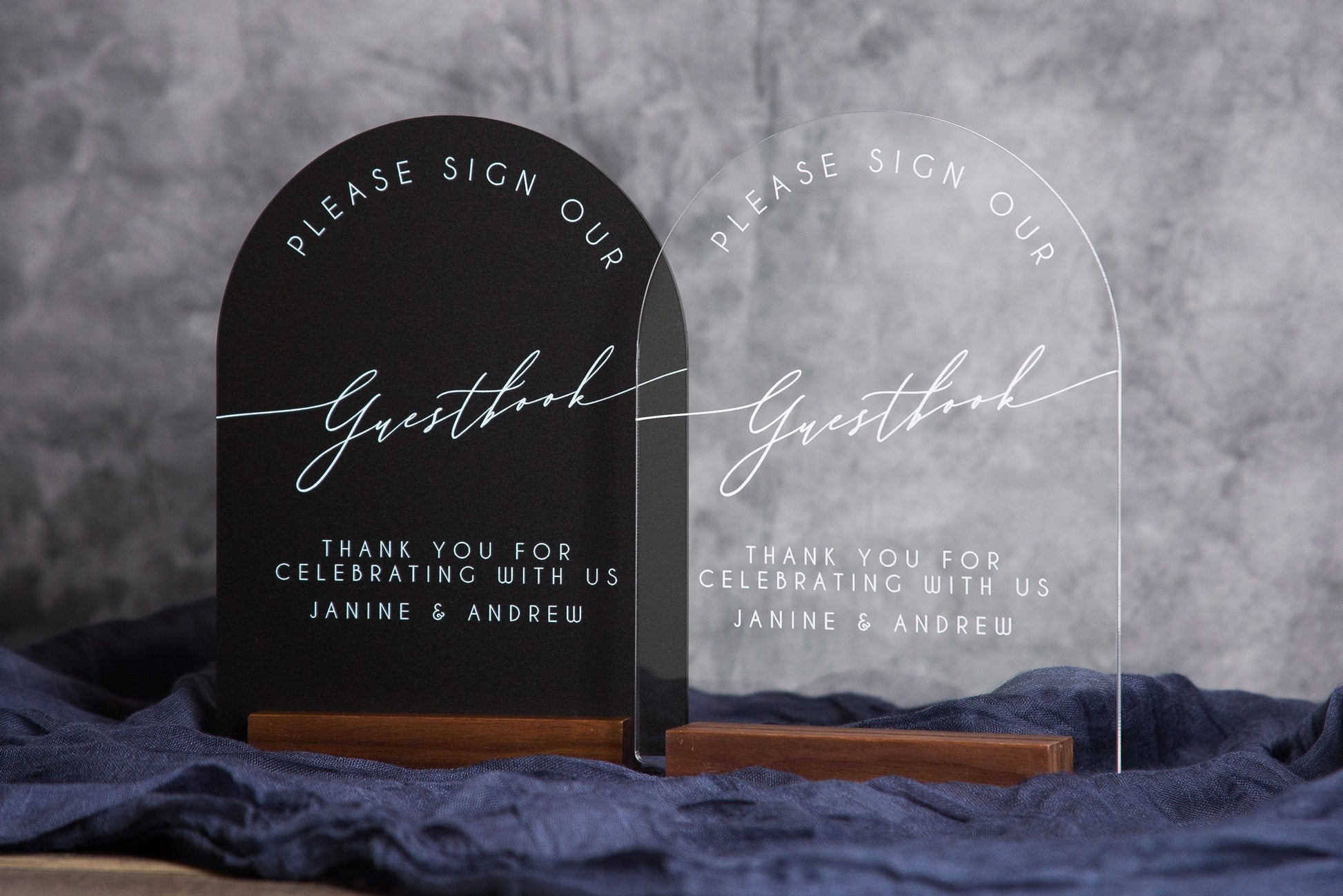 Modern Arch Acrylic Guest Book Sign w/ Wood Stand - 5.9 x 7.72" Please Sign Our Guestbook Sign for Table Decor, Signage for Guest Book