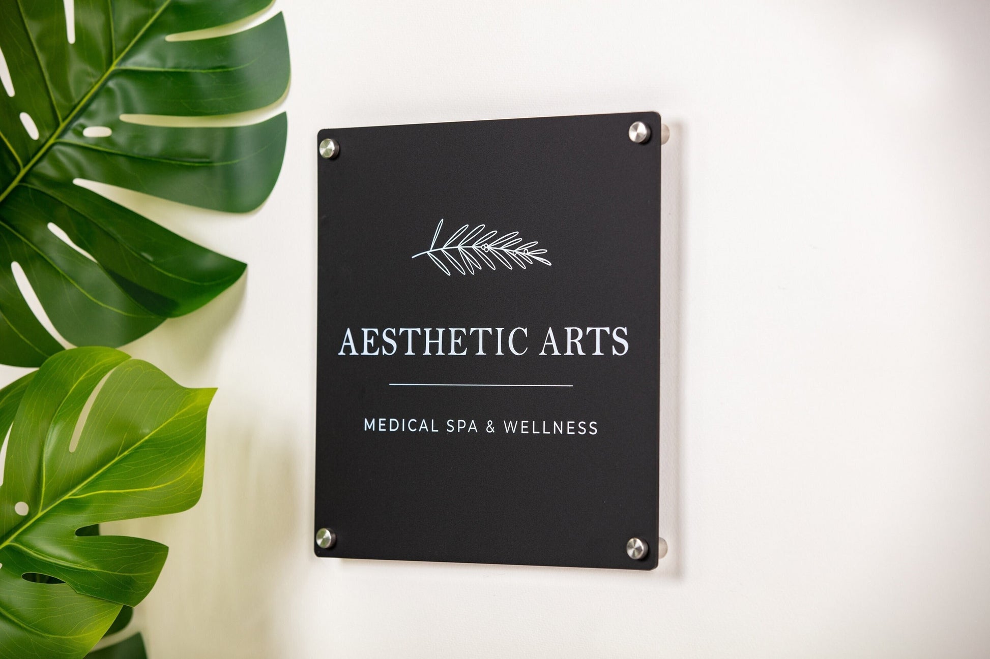 Black Acrylic Square Business Logo Sign w/ Metal Stand Offs - Custom Sign Personalized Beauty Spa Sign Small Business Office Door Name Plate